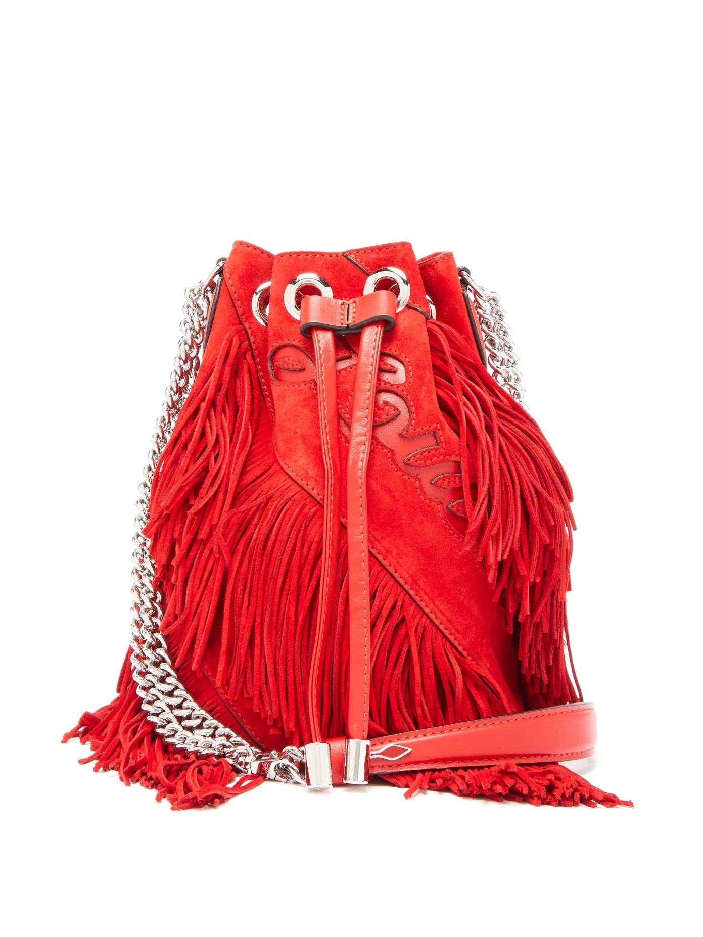 Marie-Jane laser-cut logo fringed suede bucket bag - 1