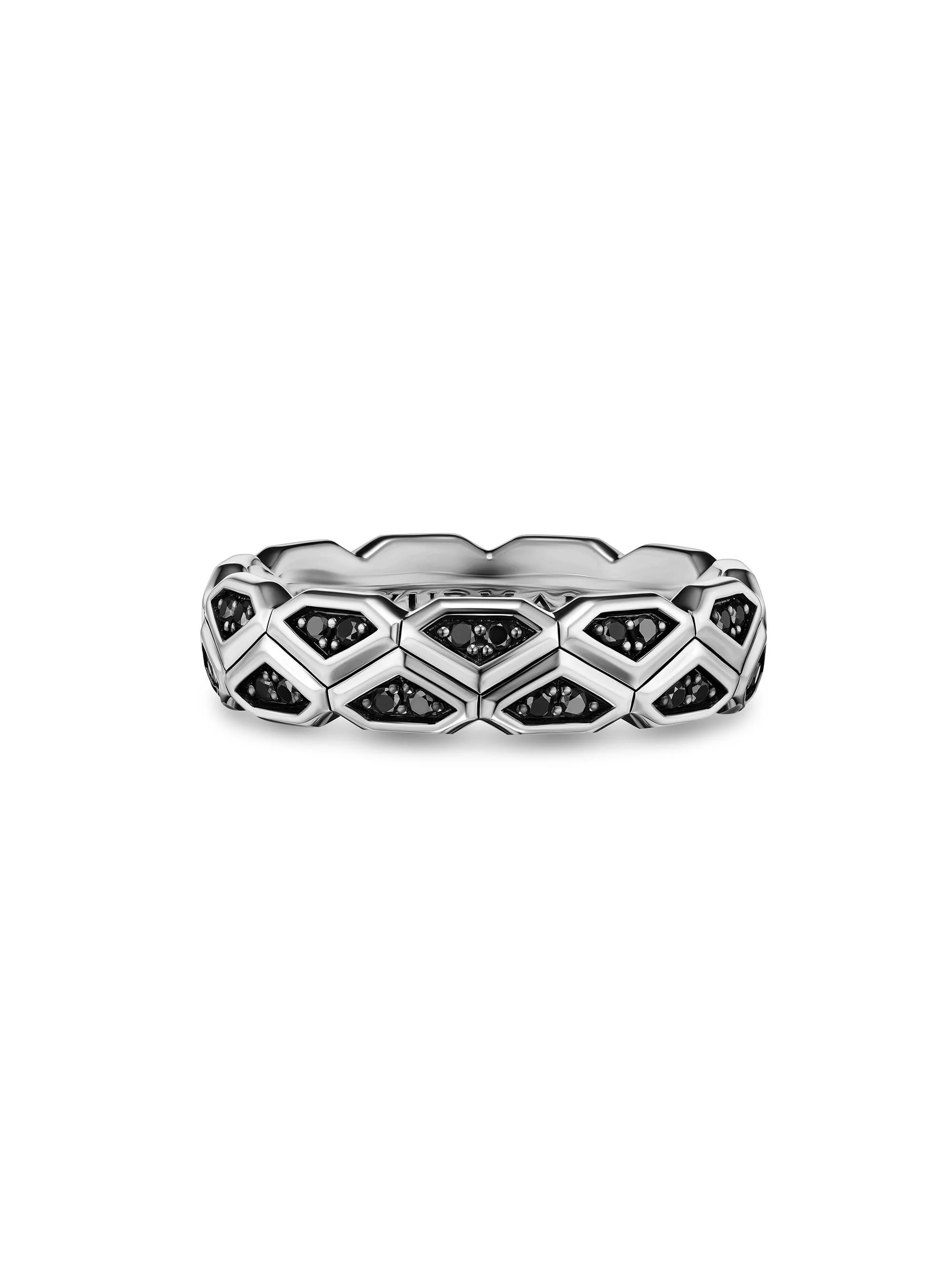 Men's Hex Band Ring in Sterling Silver - Black Diamond - 1