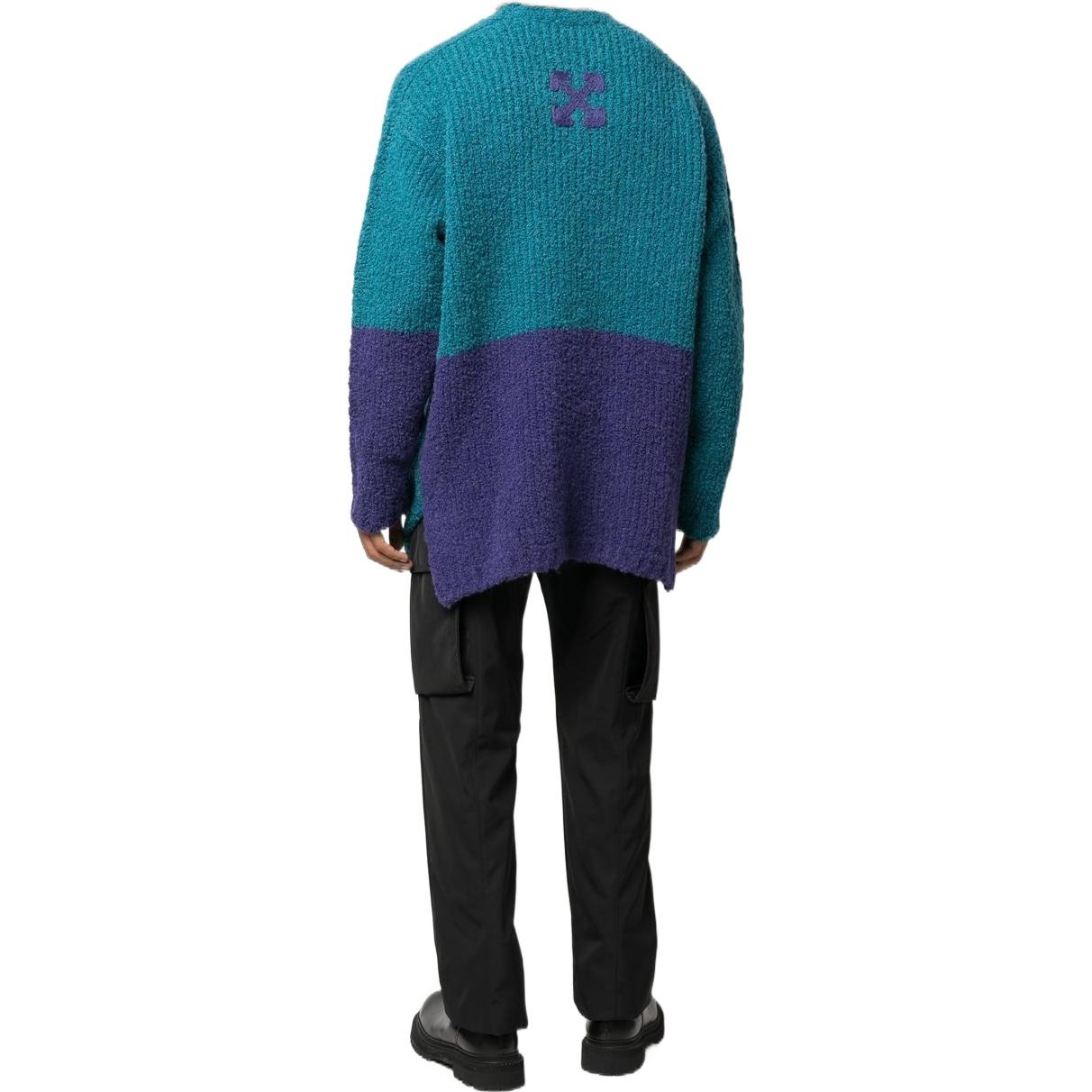 Men's Off-White SS22 Contrasting Colors Round Neck Knit Long Sleeves Wool Sweater Blue OMHE124F22KNI - 3