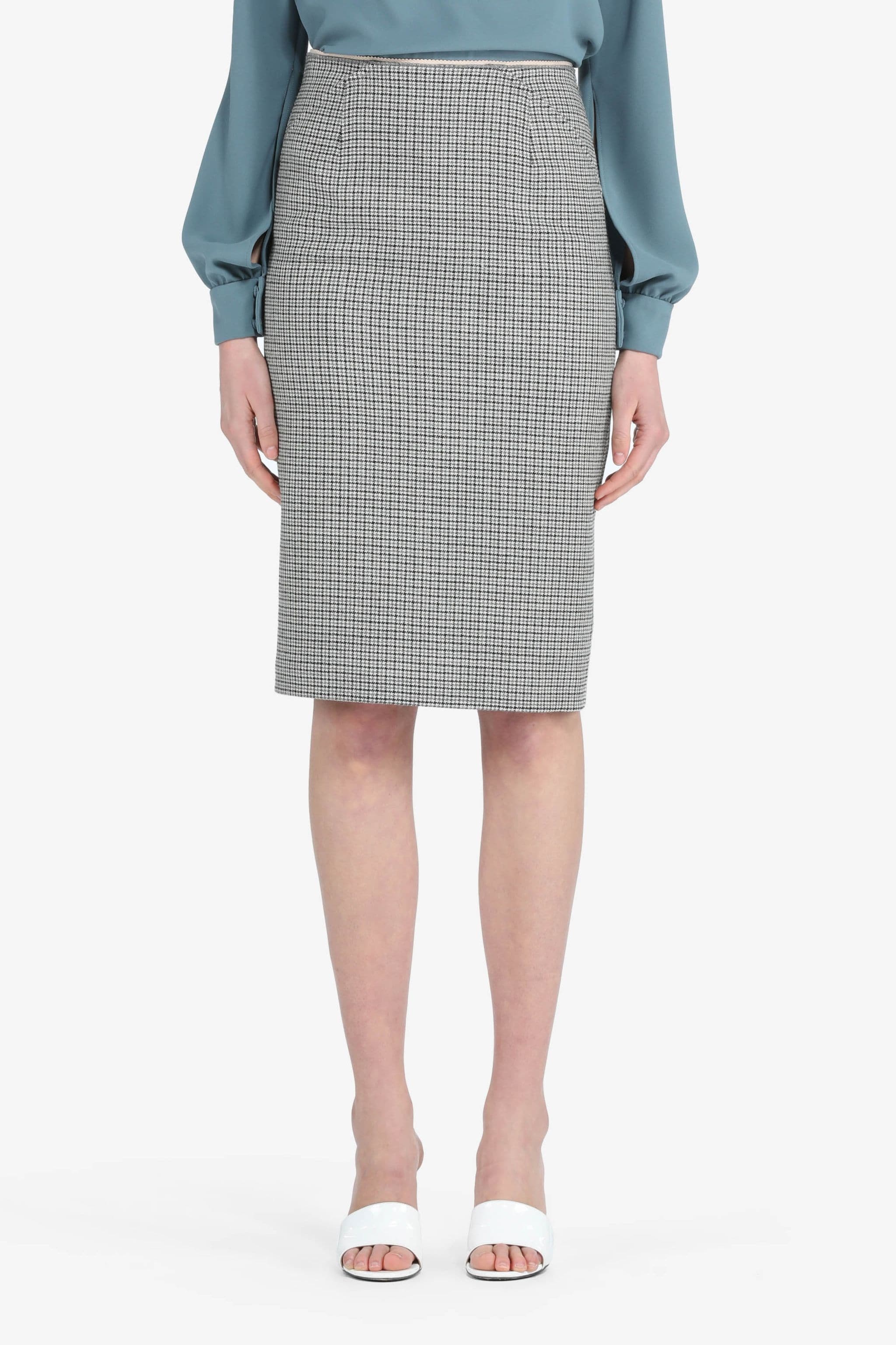 CHECKED TAILORED PENCIL SKIRT - 1