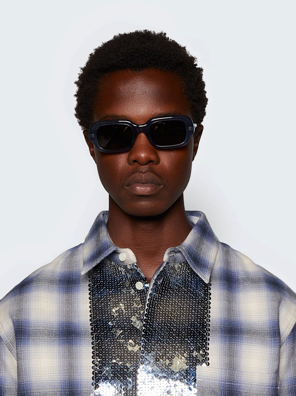 Slim Sunglasses Shiny Light Blue And Brown - 2