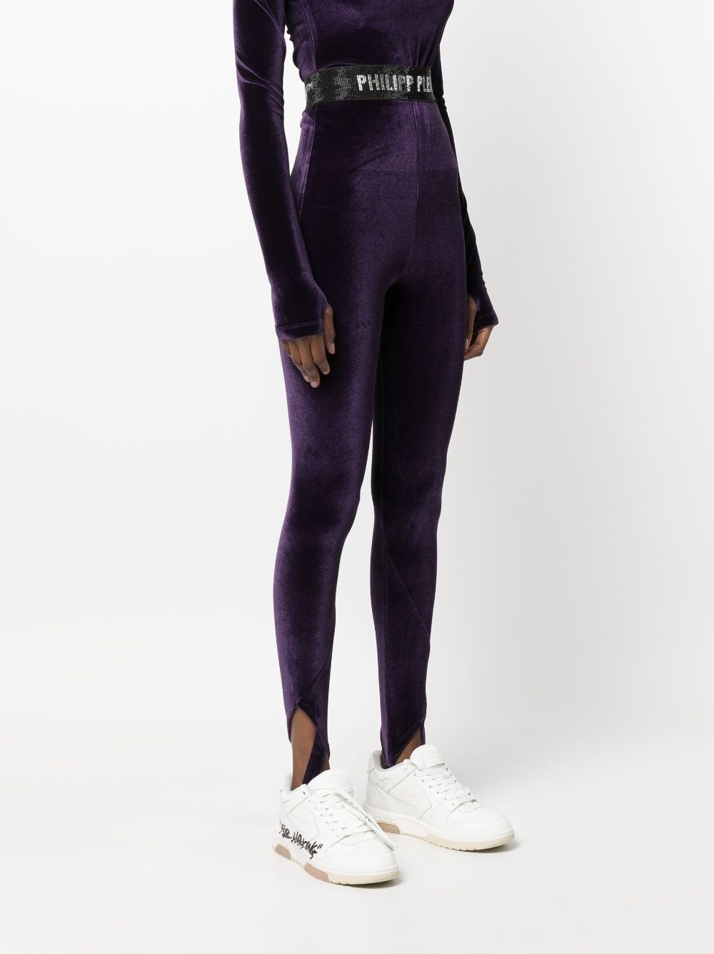 logo-underband velvet leggings - 3