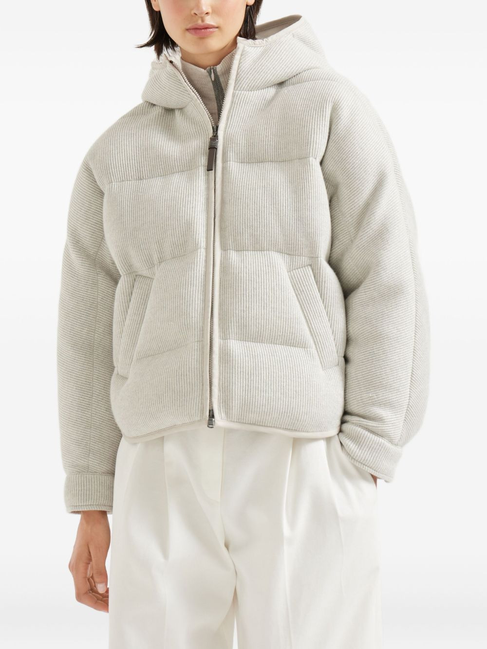 hooded ribbed puffer jacket - 3