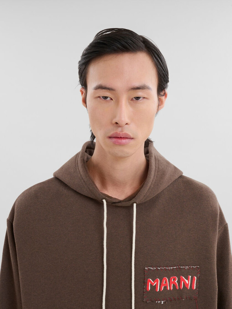 BROWN MELANGE COTTON HOODIE WITH MARNI PATCH 4