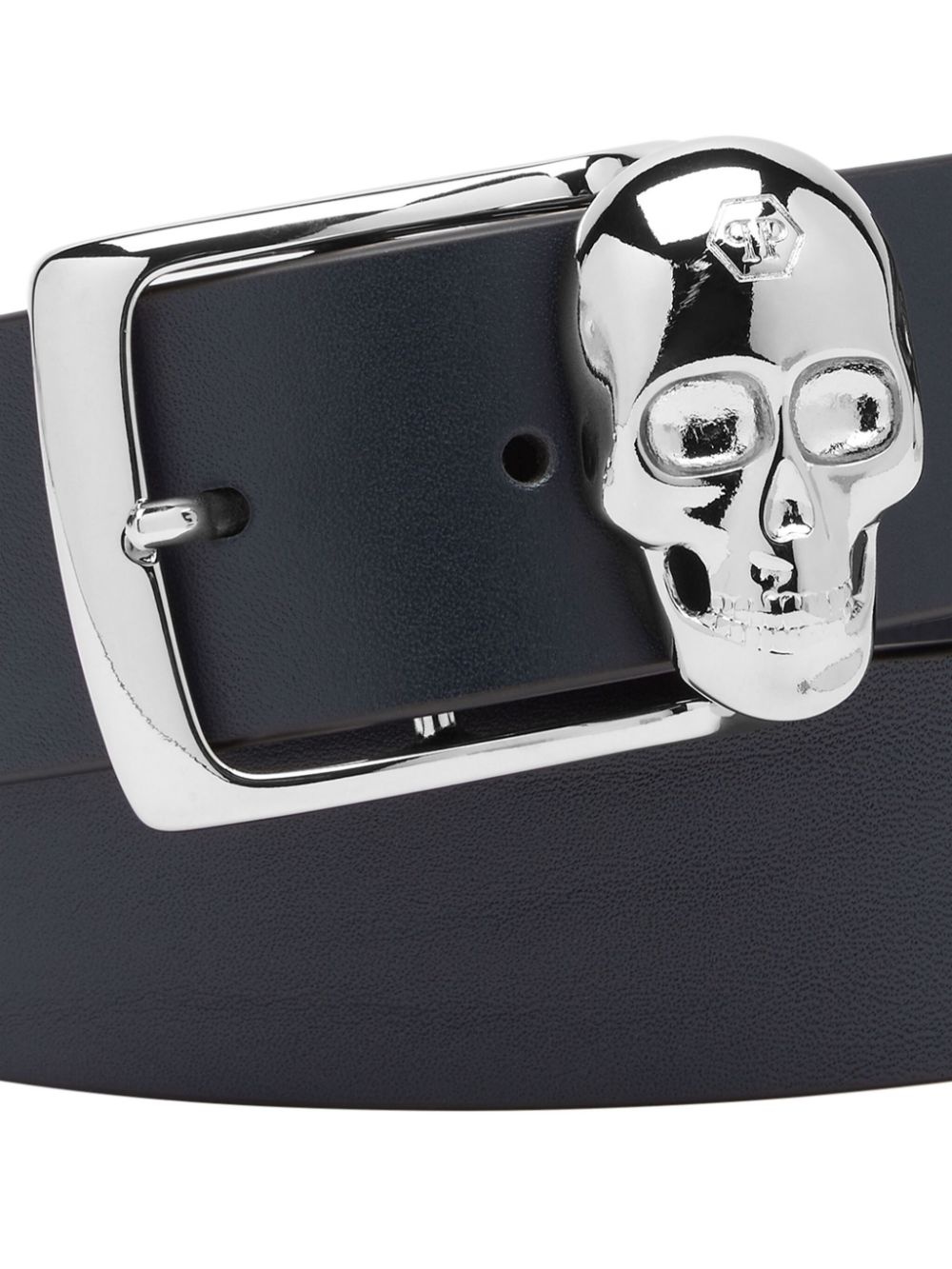 skull-buckle leather belt - 3