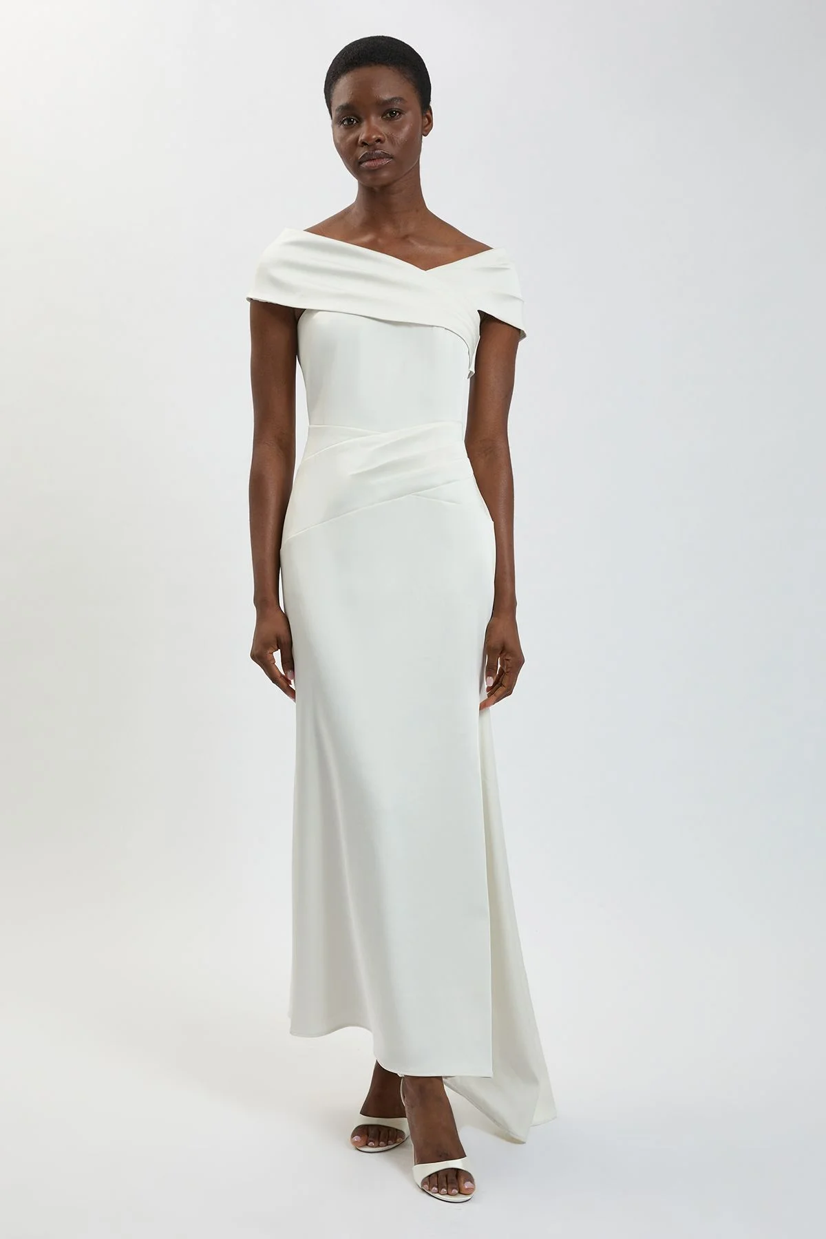 Tailored Satin Drape Asymmetric Maxi Fishtail Dress - 1