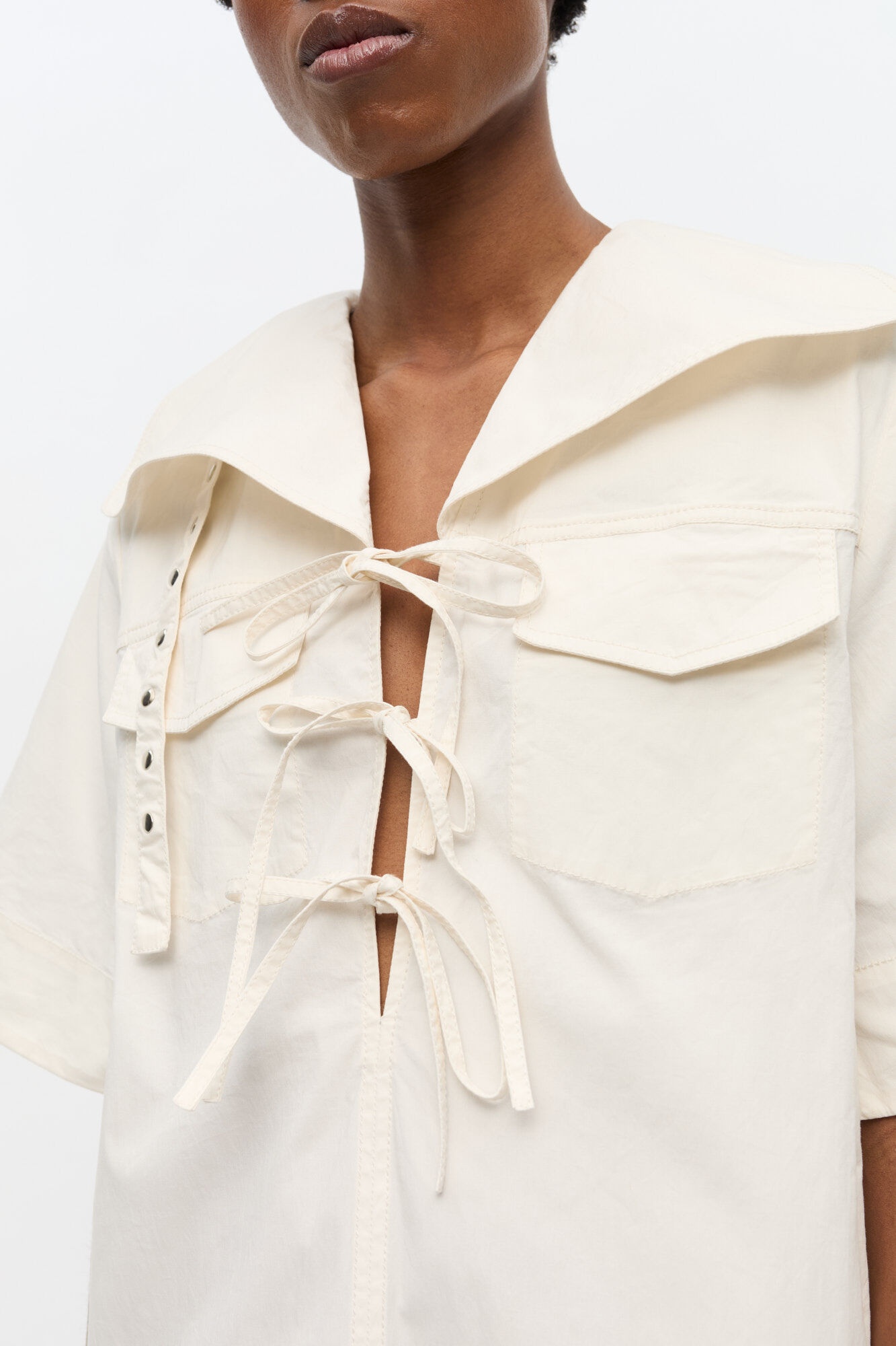 OFF-WHITE STRETCH COTTON MINI DRESS - 4