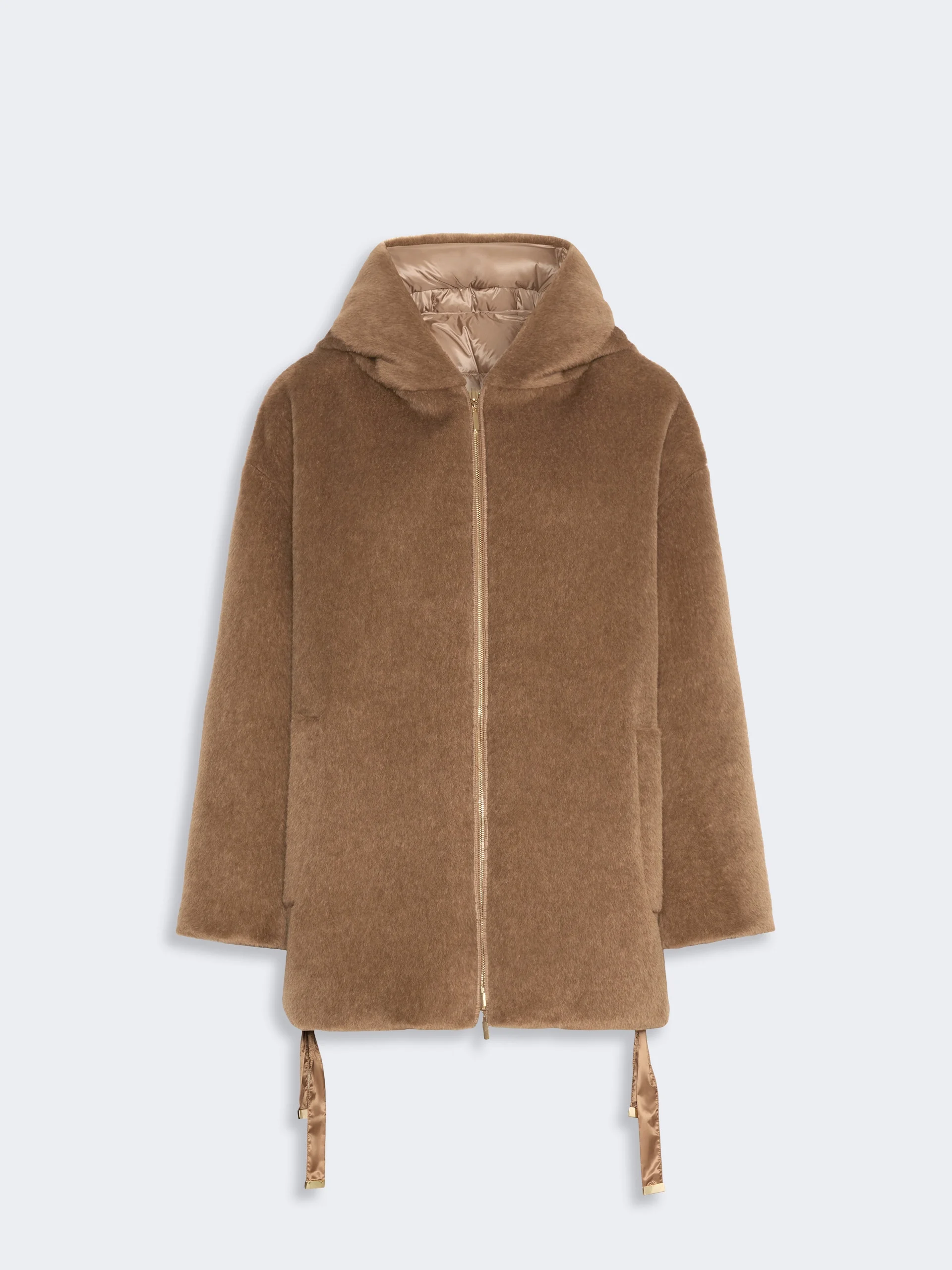 OLIVIA Roomy reversible puffer jacket in wool and alpaca - HONEY - 1