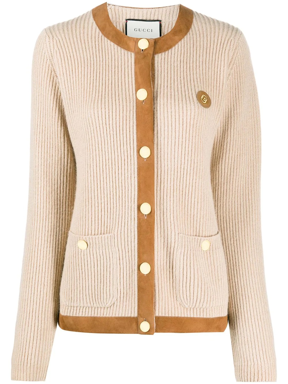 suede trim ribbed cardigan - 1