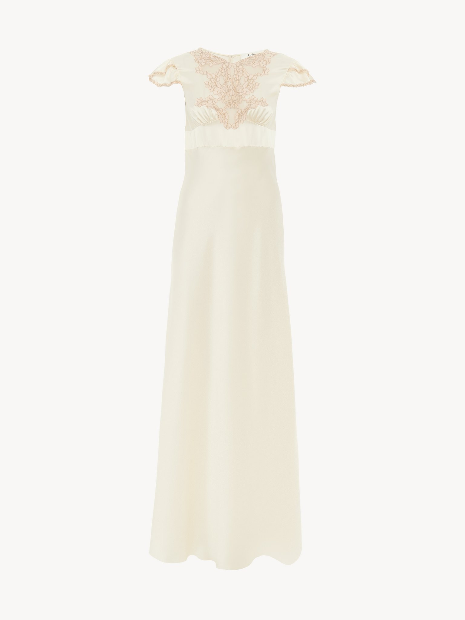 CAP-SLEEVE COLUMN DRESS IN WASHED SILK SATIN & LACE - 2