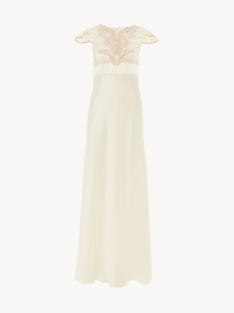 Chloé CAP-SLEEVE COLUMN DRESS IN WASHED SILK SATIN & LACE outlook