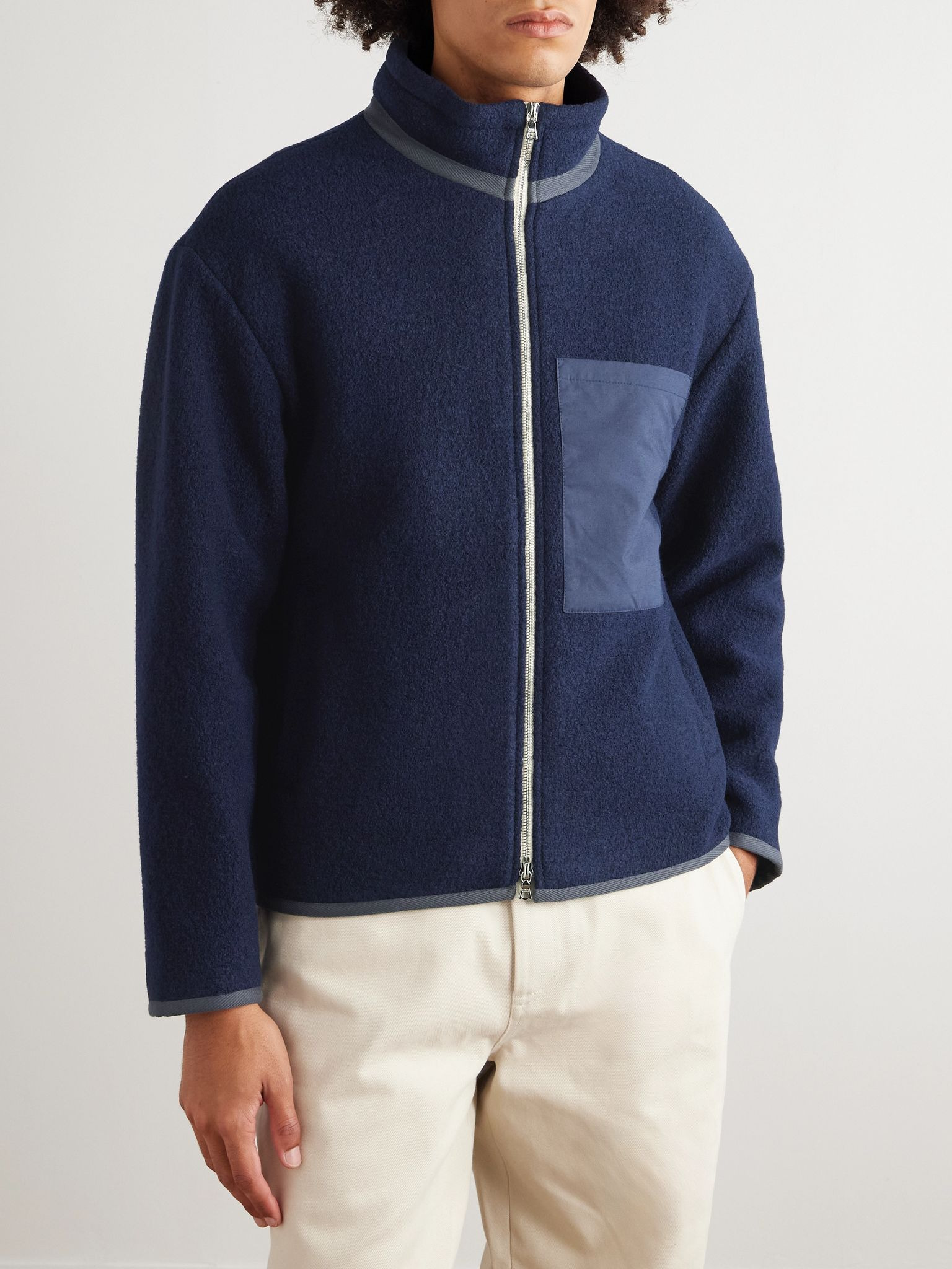 Cotton-Trimmed Brushed-Wool Jacket Navy - 3