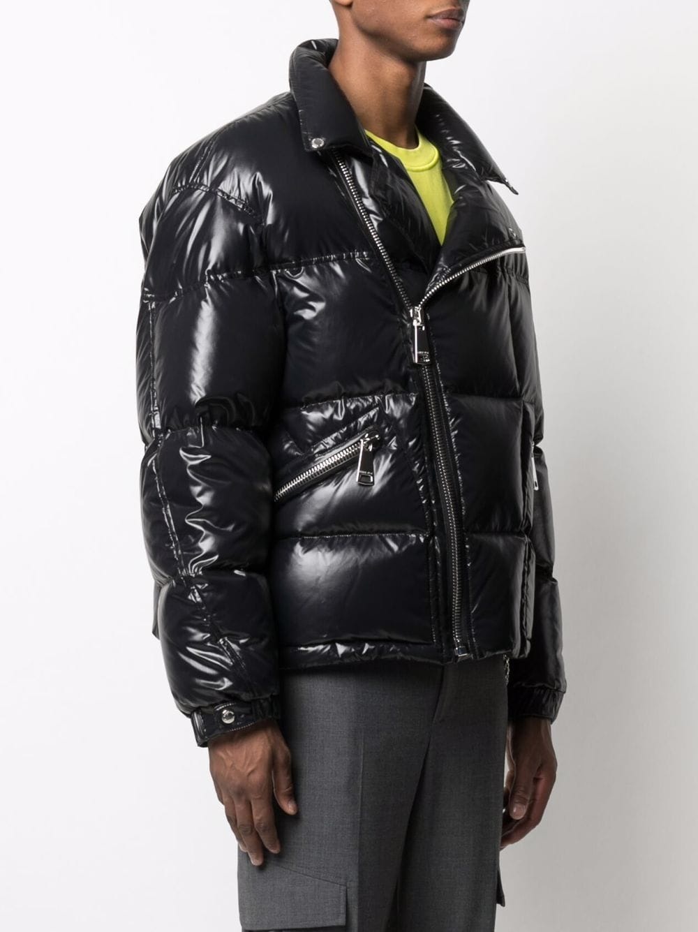 logo-print biker-style padded jacket - 3