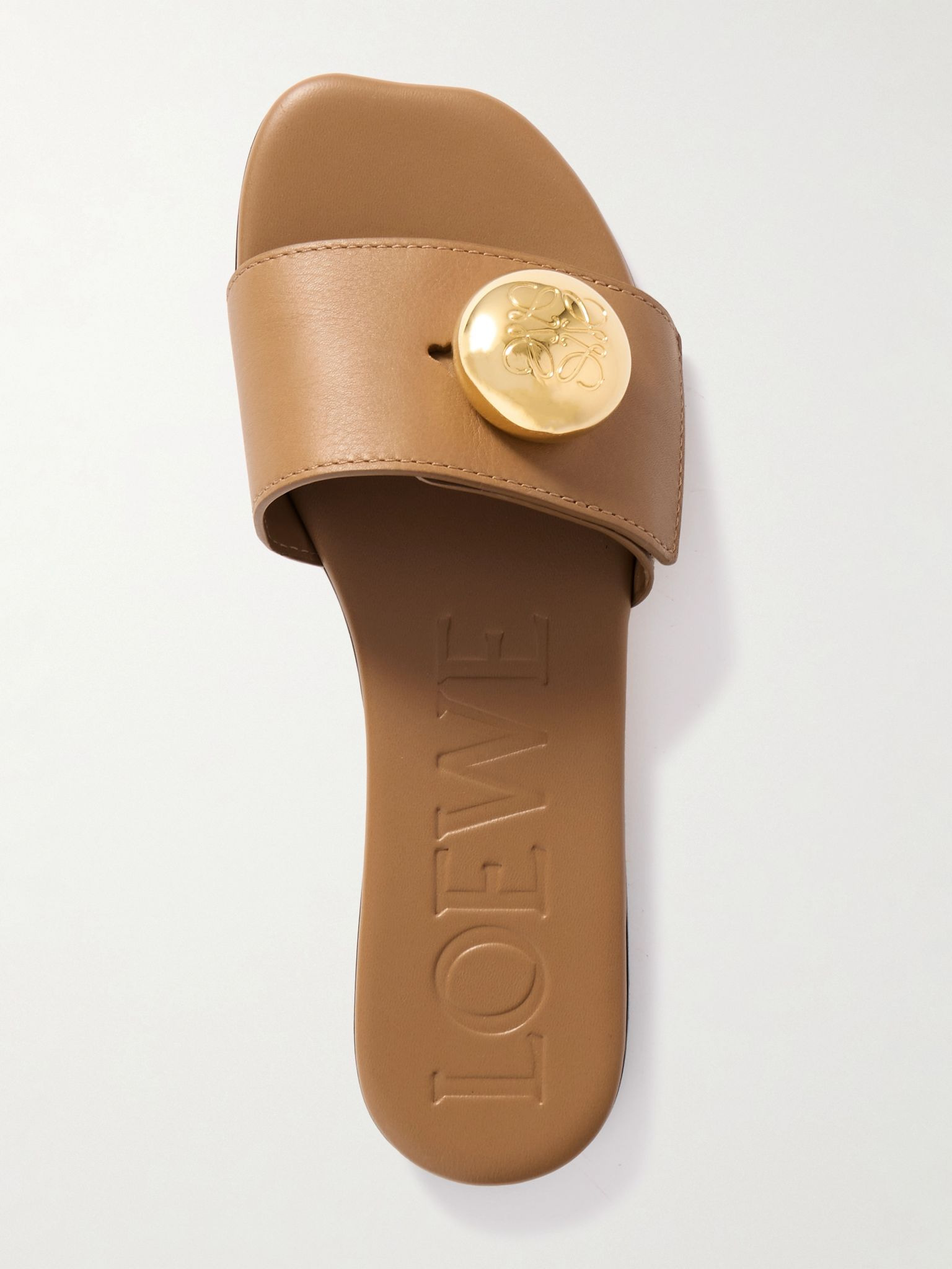 Pebble embellished leather slides Tan - 5