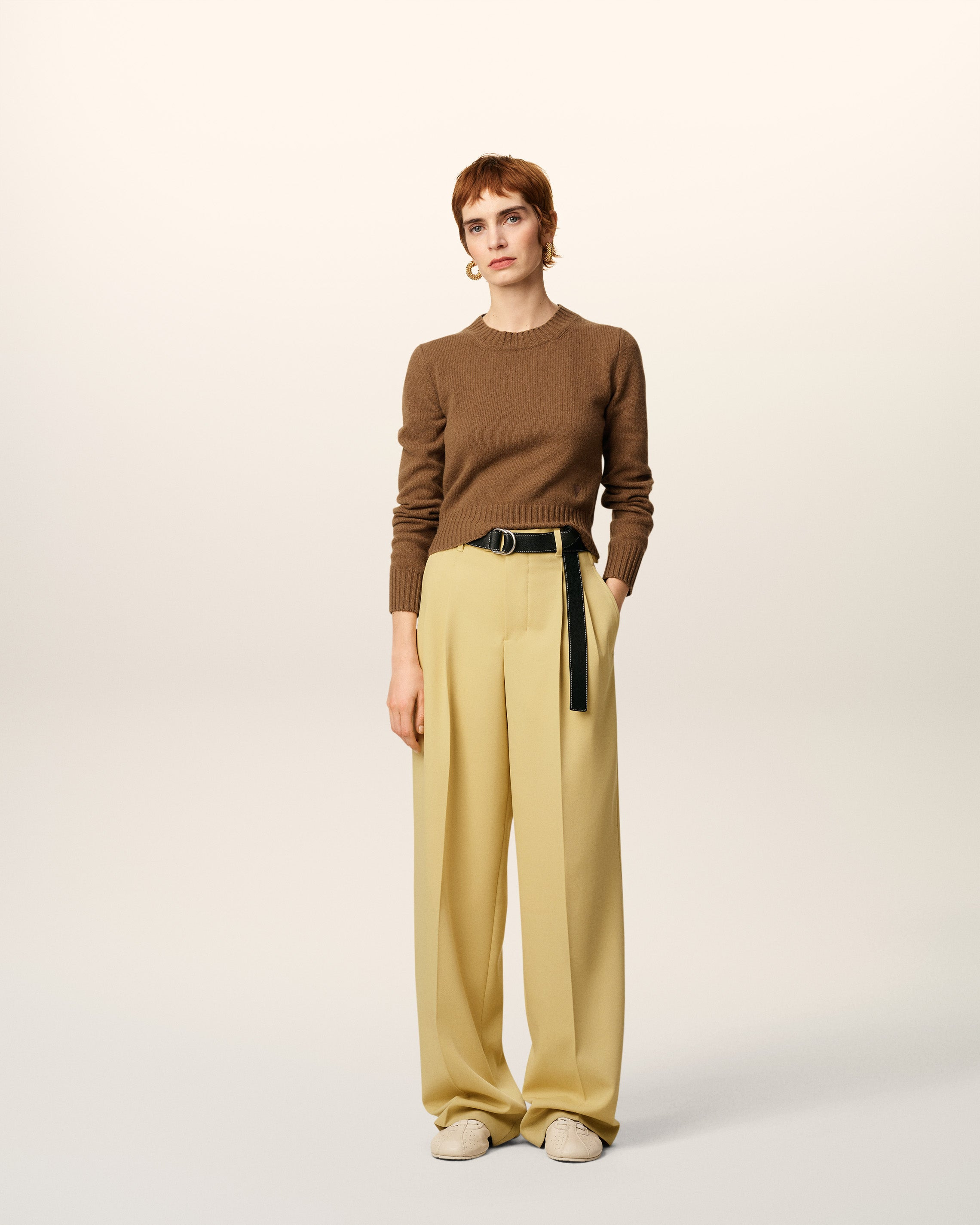 GREEN WOOL TABS WIDE TROUSERS - 2