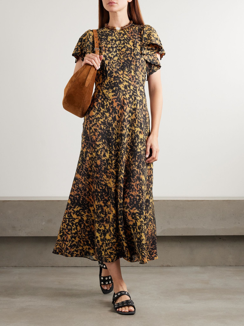 ULLA JOHNSON Blithe Flutter ruffled printed crepe midi dress Multi outlook