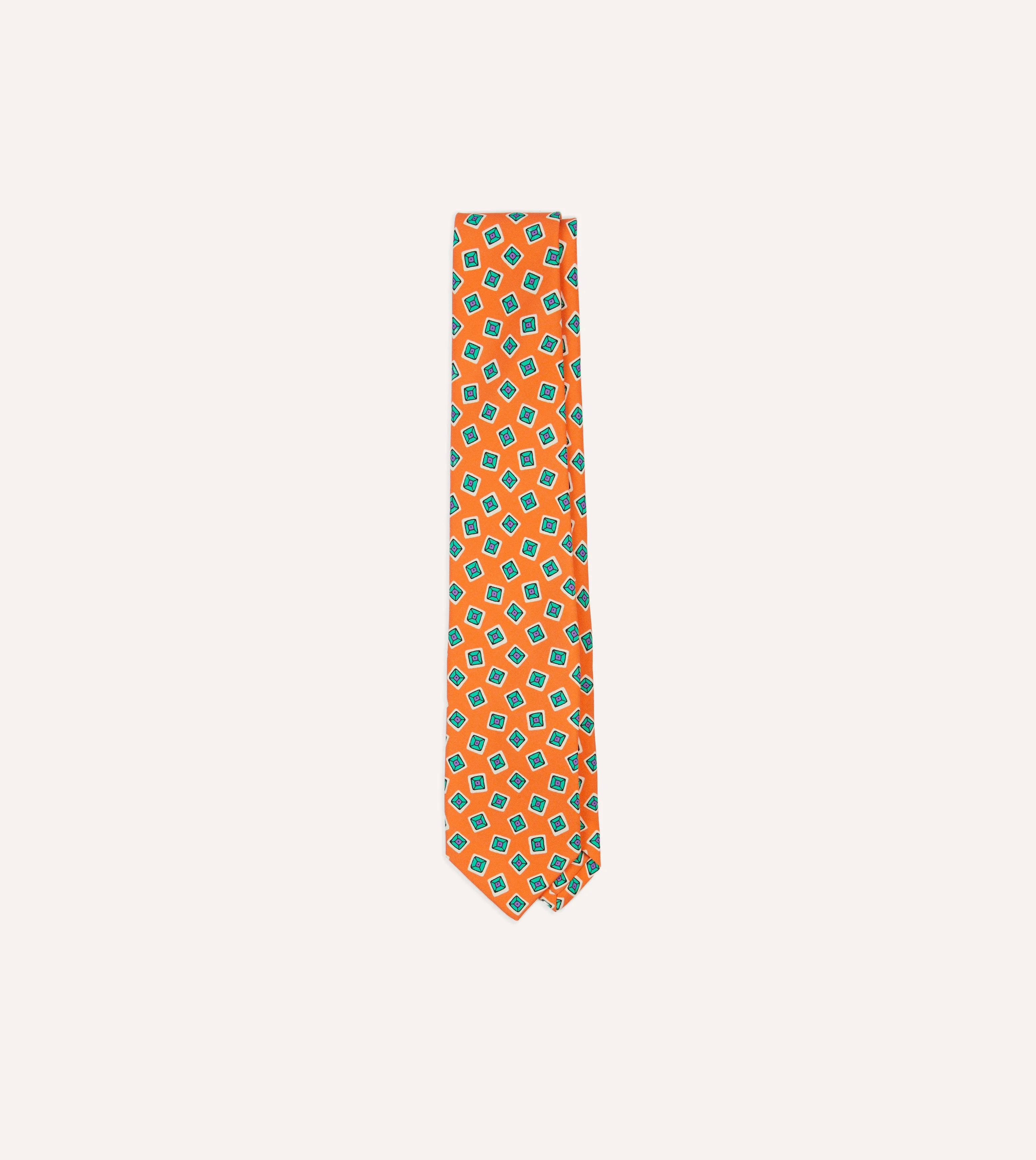 Rust Jumbled Tile Print Silk Self Tipped Tie - 1