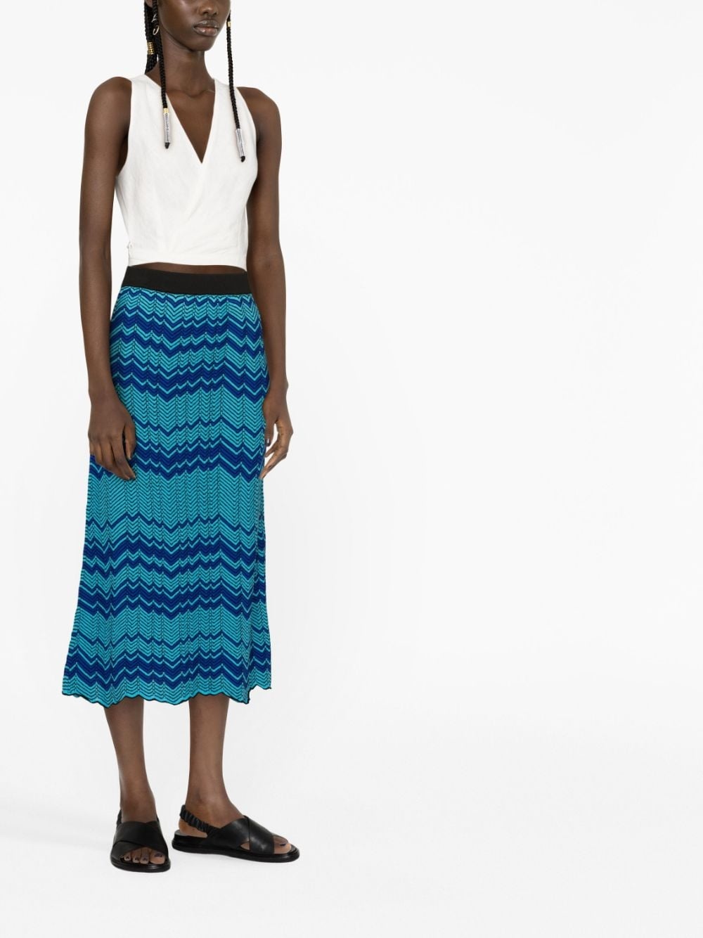 Palm zigzag pattern midi skirt - 4