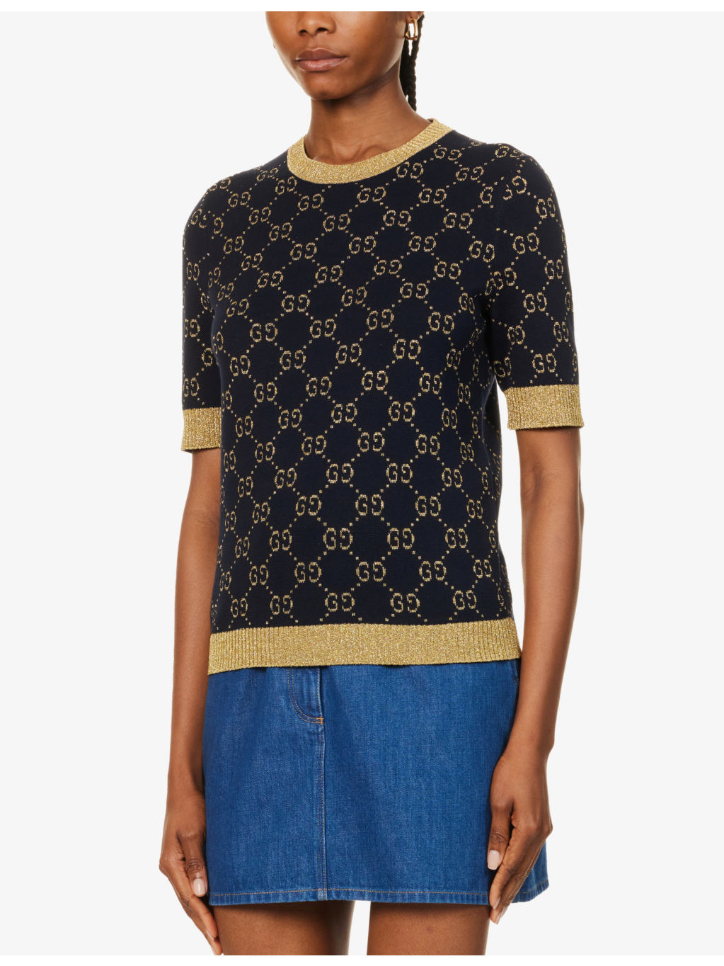 Monogram-pattern ribbed-trim cotton-blend knitted top - 3