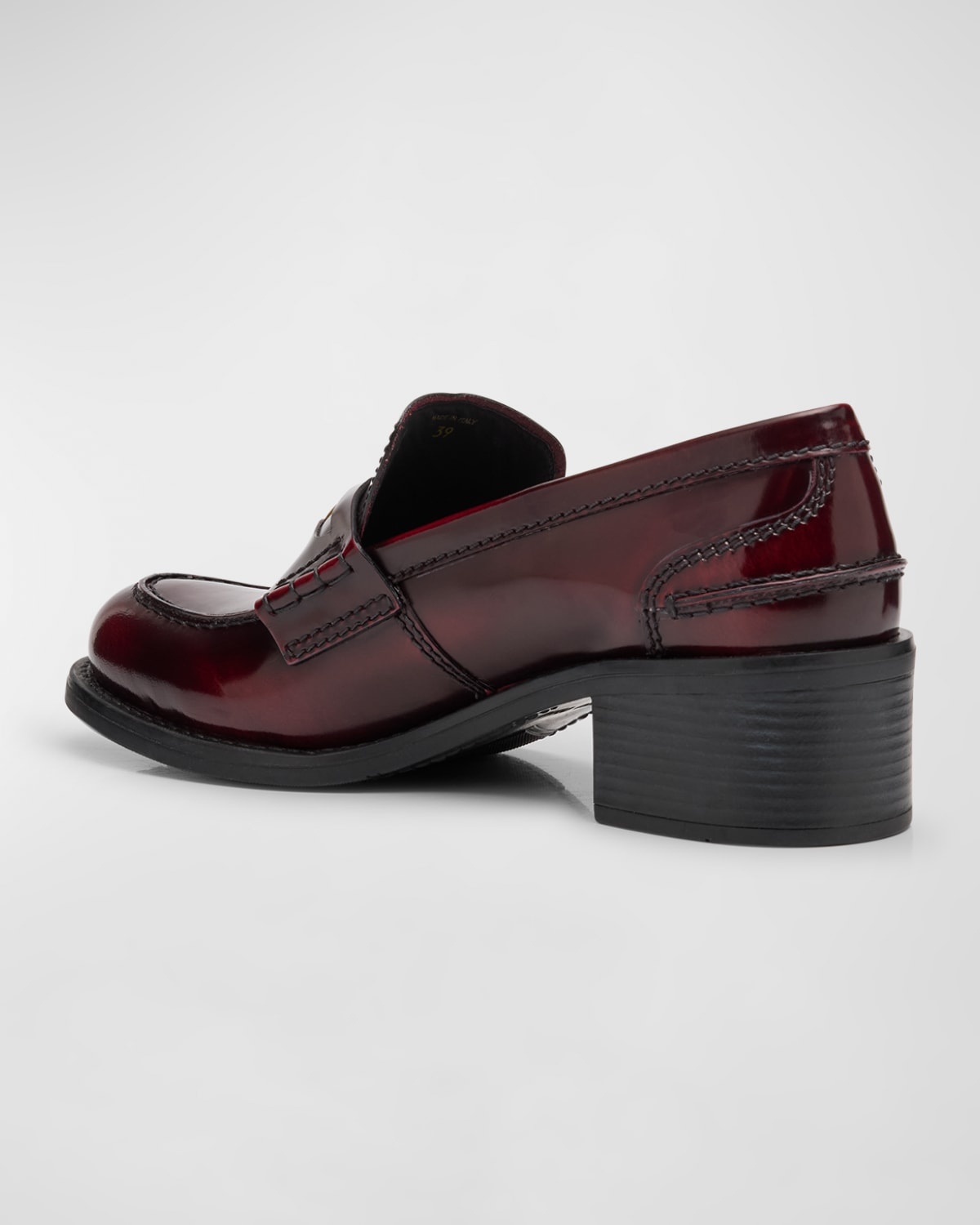 Leather Heeled Penny Loafers - 4