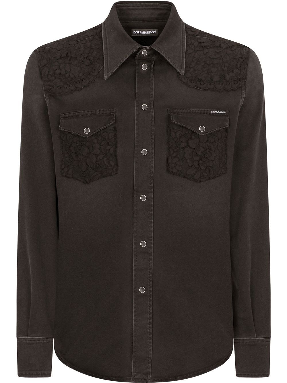 denim lace-detail shirt - 1