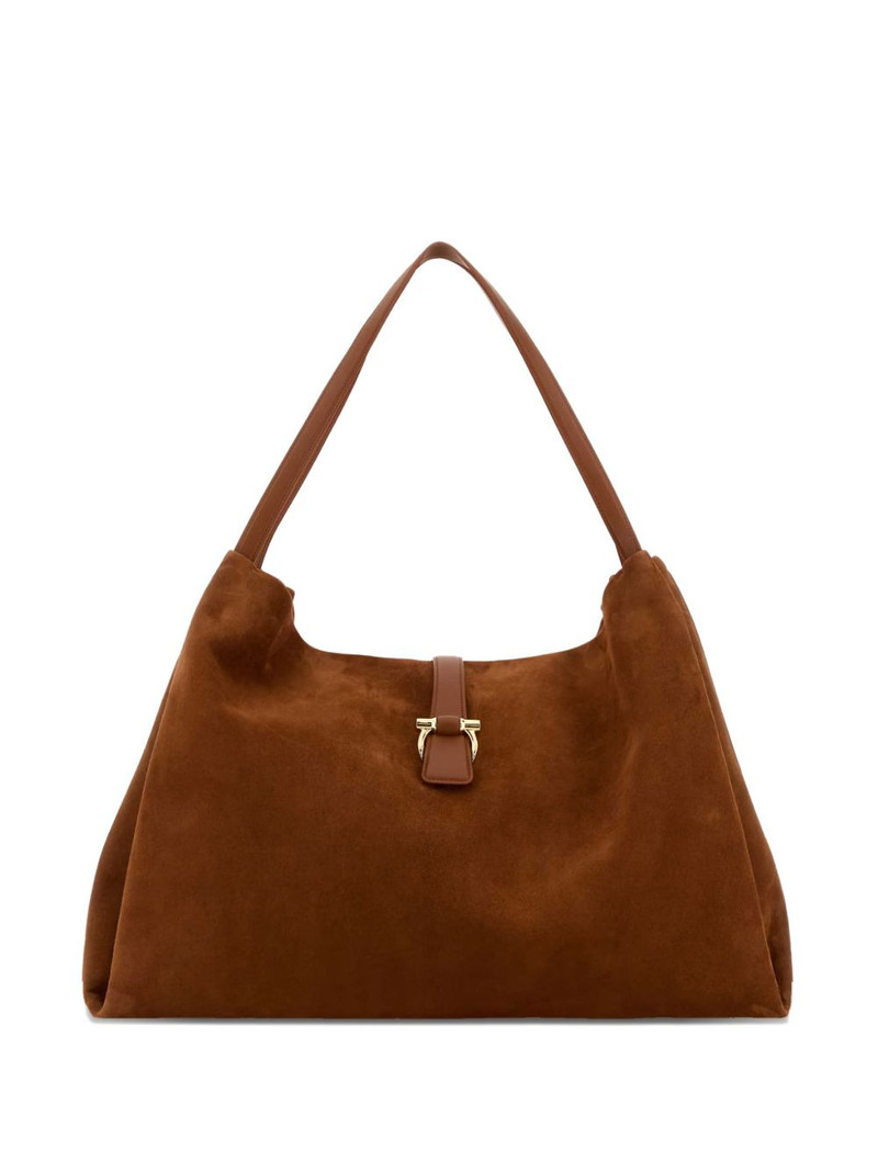 Gancini-detail suede shoulder bag 1
