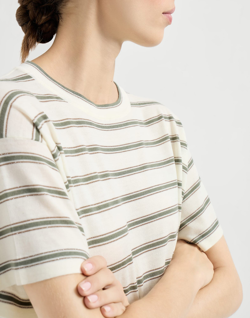 Virgin wool & cashmere lightweight sparkling stripe knit t-shirt 4