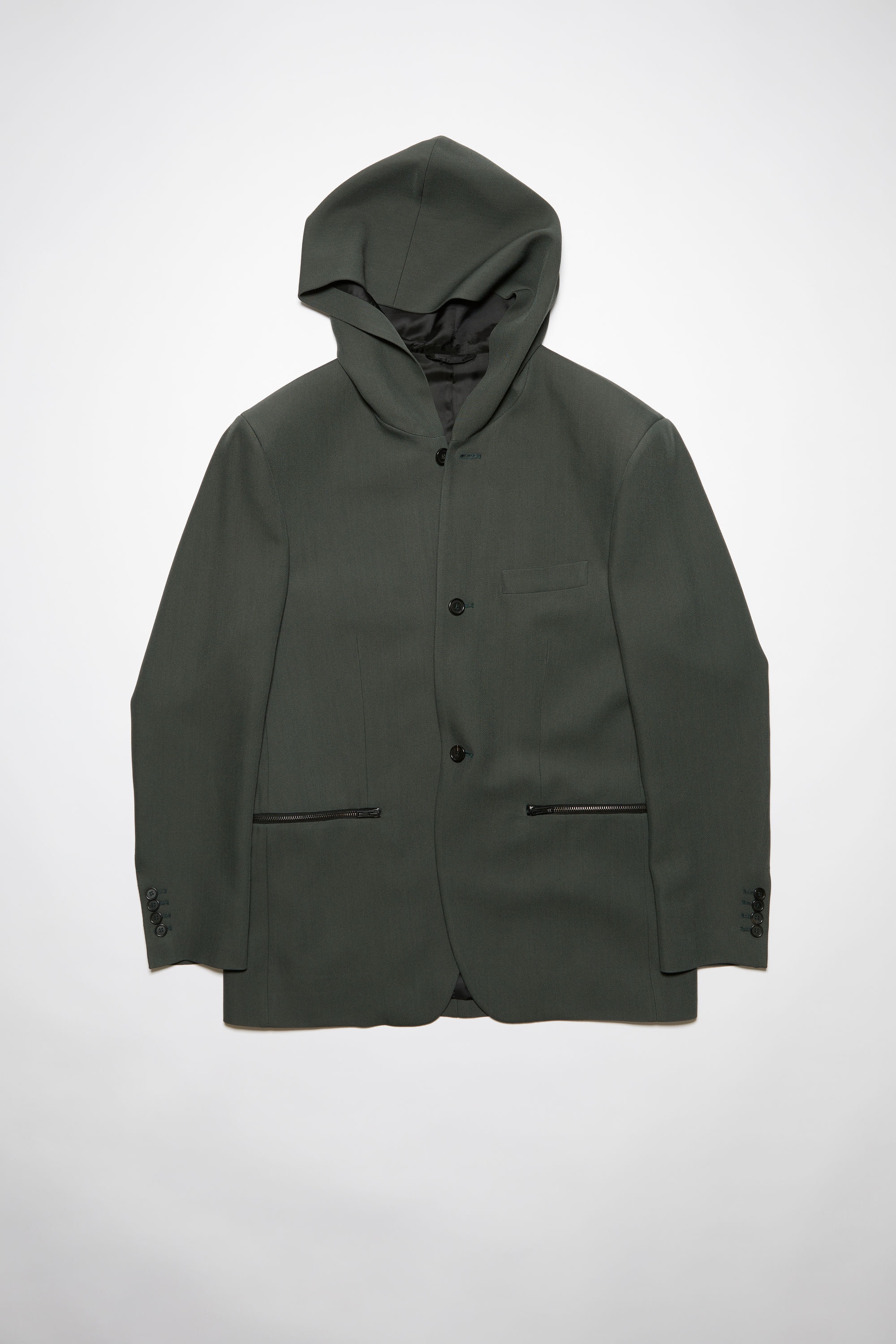 Hooded single-breasted jacket - Cedar green - 7