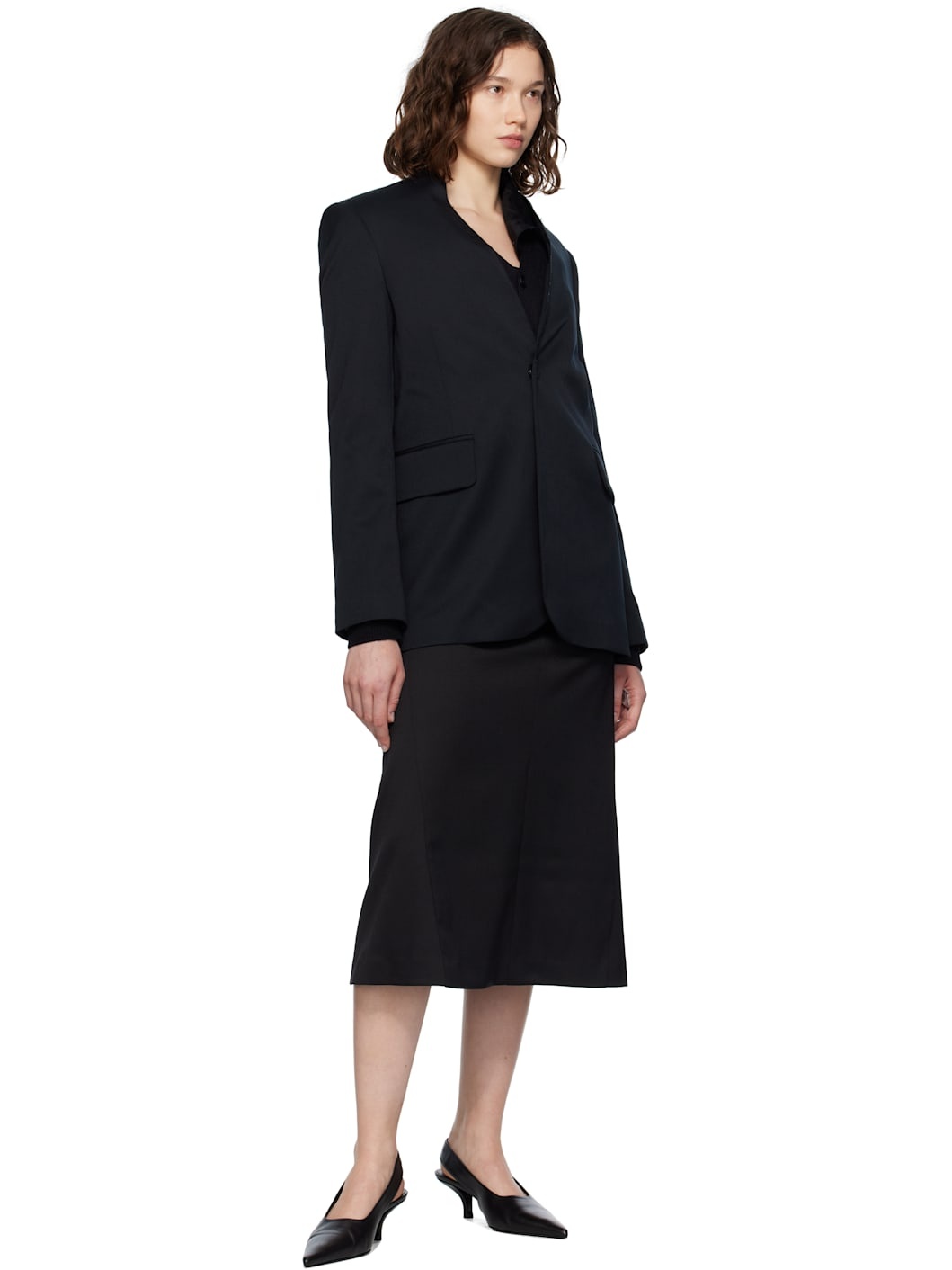 Black Tailored Midi Skirt - 4