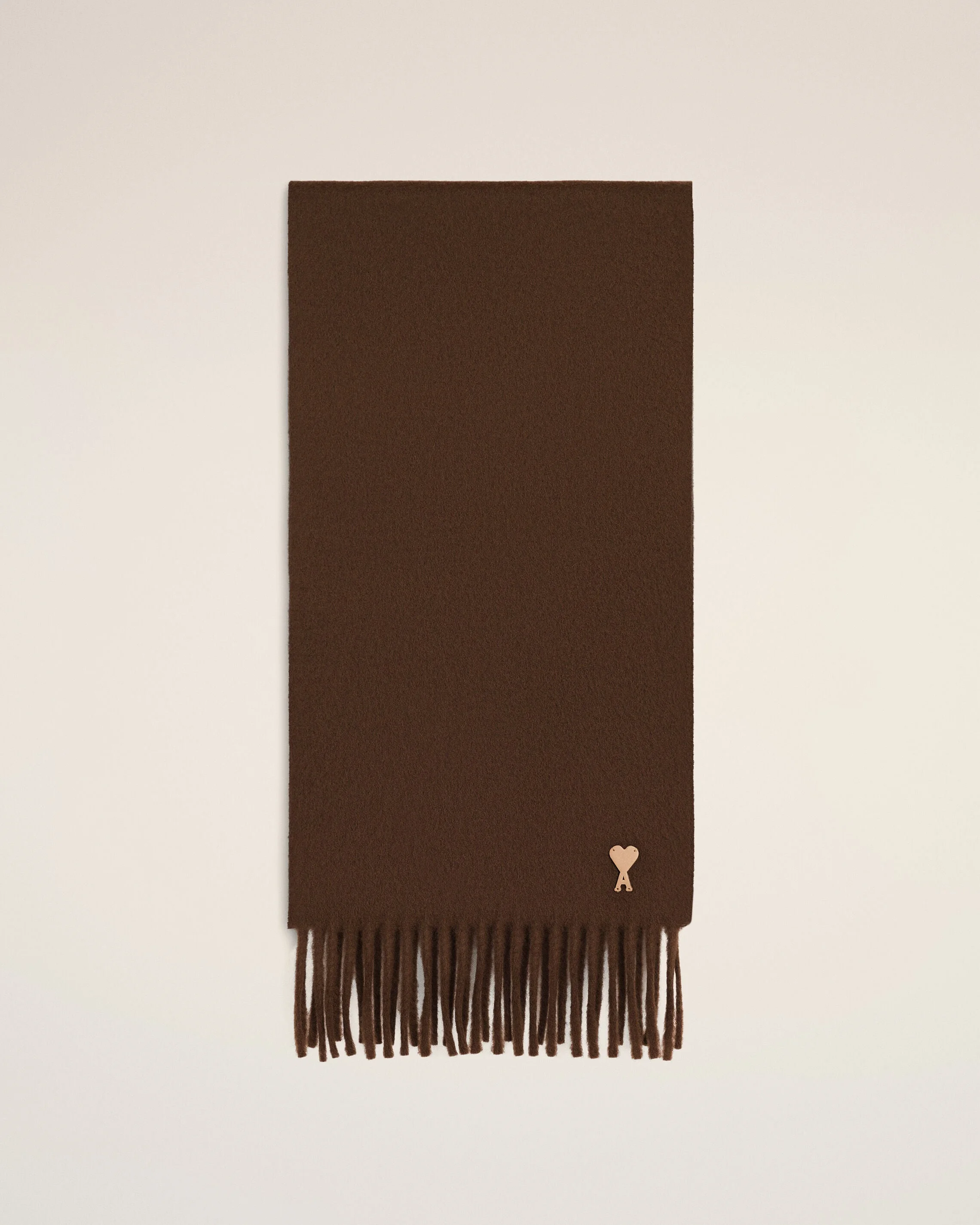 BROWN WOOL SCARF WITH AMI DE COEUR PATCH - 1