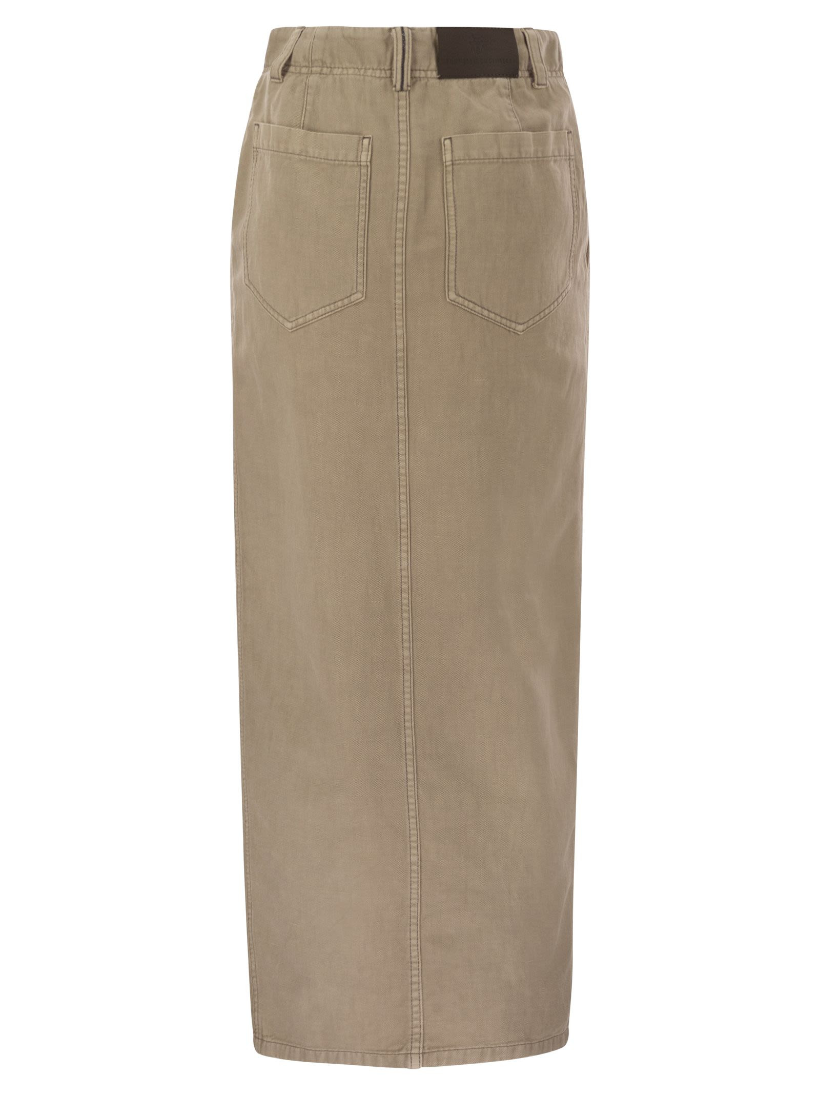 Brunello Cucinelli Women Chino Skirt In Garment-Dyed Cotton And Linen Cover - 2