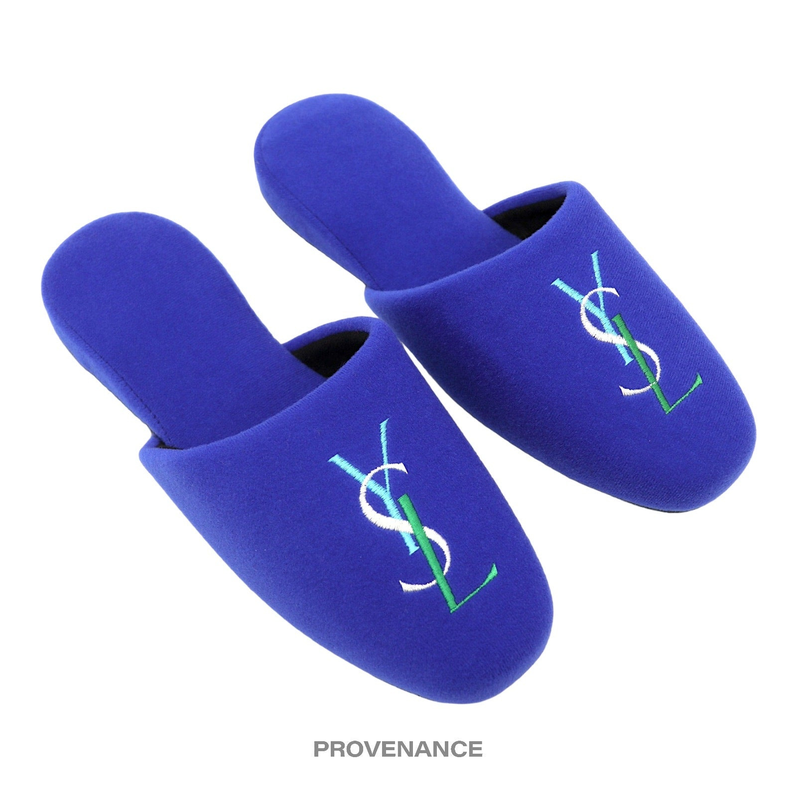 Yves Saint Laurent YSL Logo Slipper - Blue Velour - 3