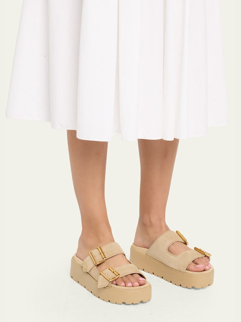 Prada Triangle Logo Suede Dual-Buckle Platform Sandals outlook