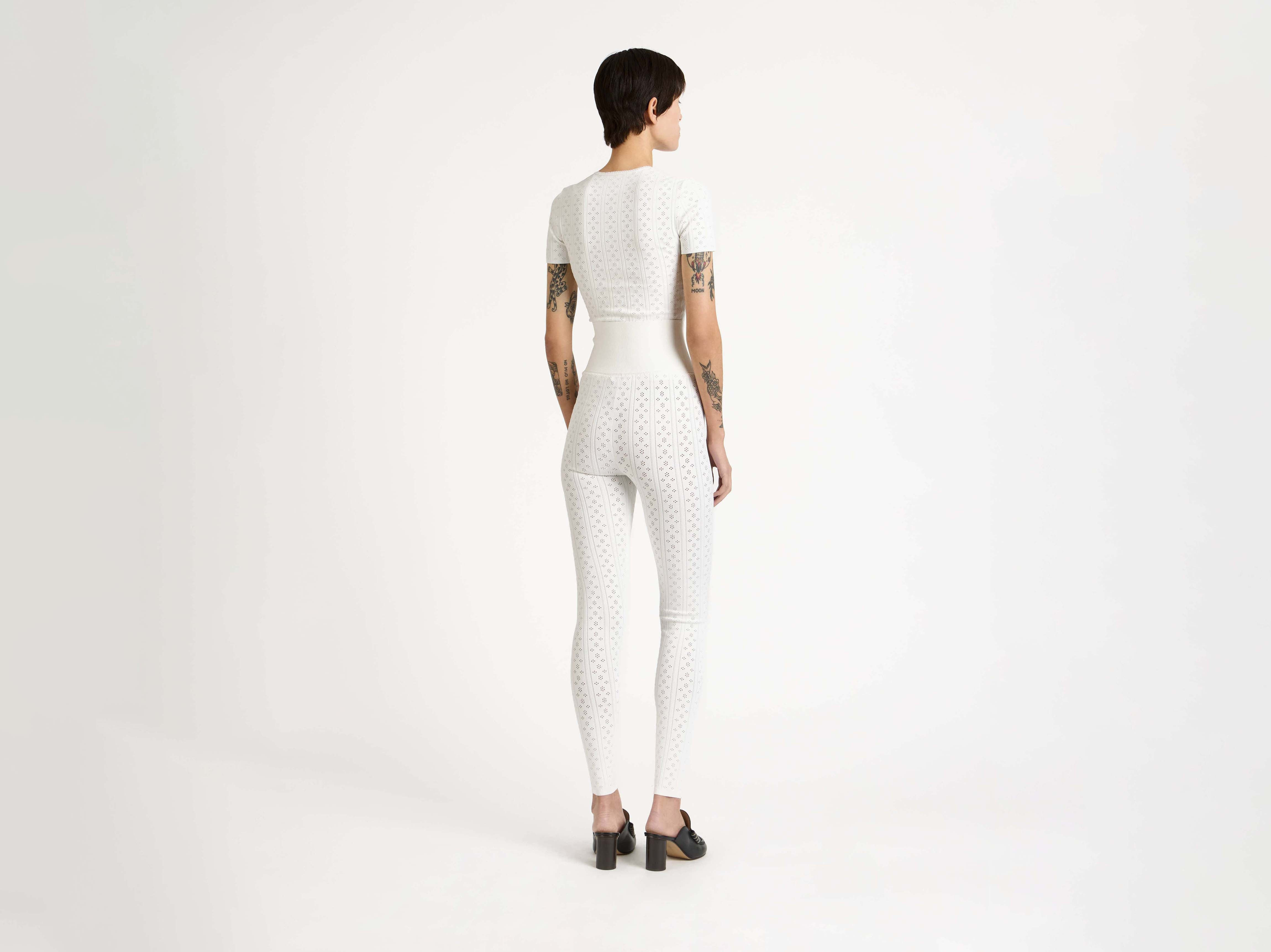 KNITTED POINTELLE T-SHIRT IN WHITE - 4