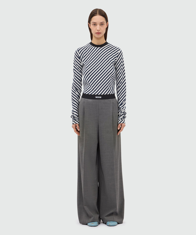 MSGM Grey palazzo trousers in lightweight wool with elasticated waistband and MSGM logo outlook