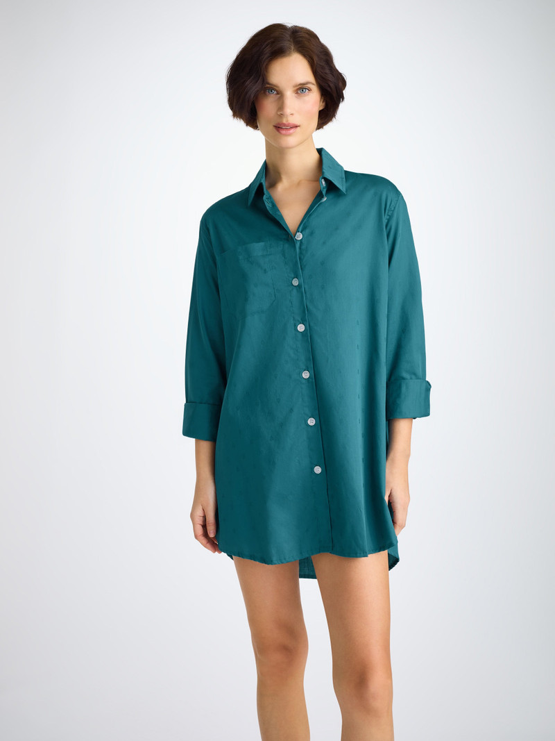 Derek Rose Women's Nightshirt Cotton Jacquard Jungle Green Paisley Motif outlook