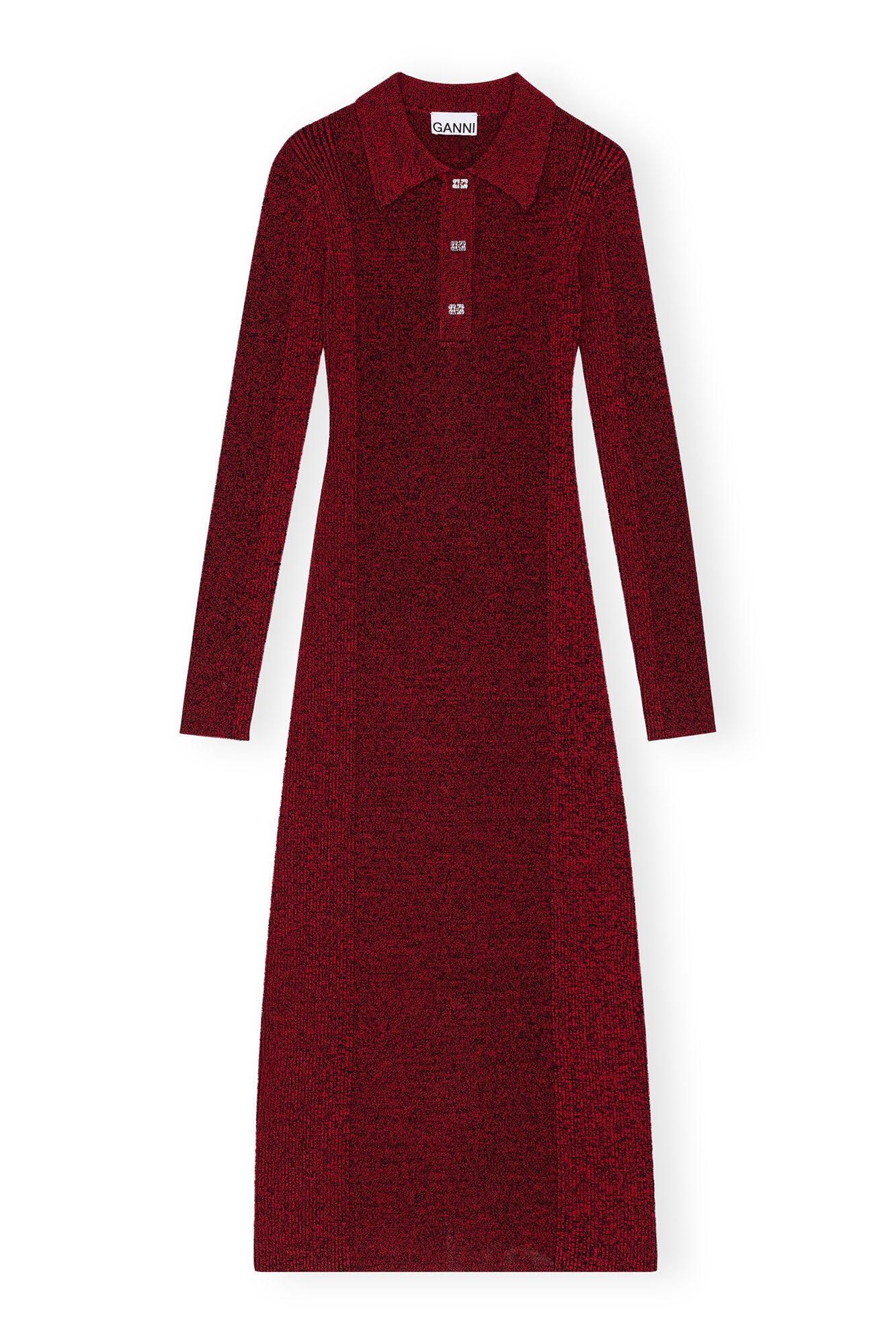 RED MELANGE RIB POLO DRESS - 6