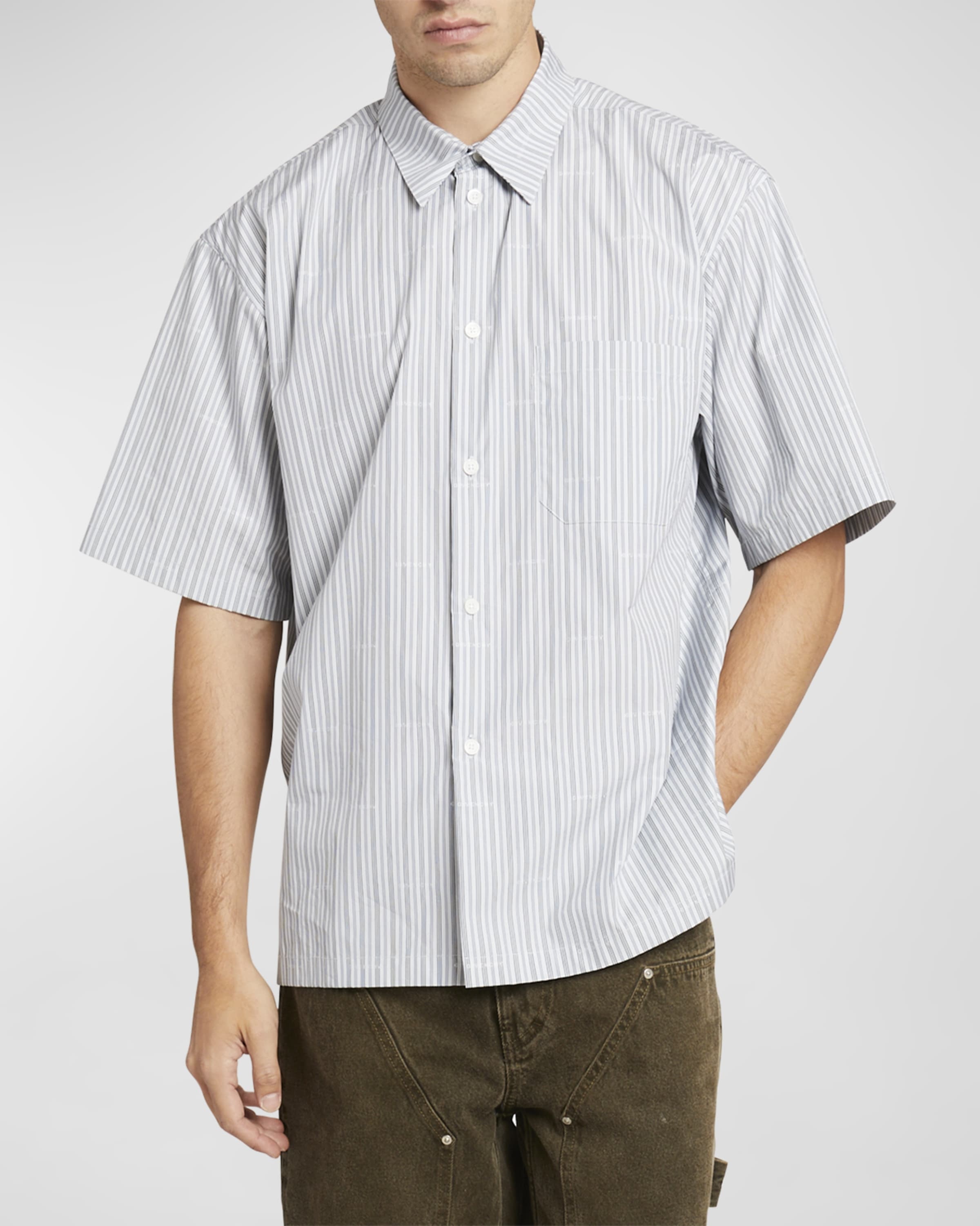 Men's Boxy Logo Stripe Button-Down Shirt - 2