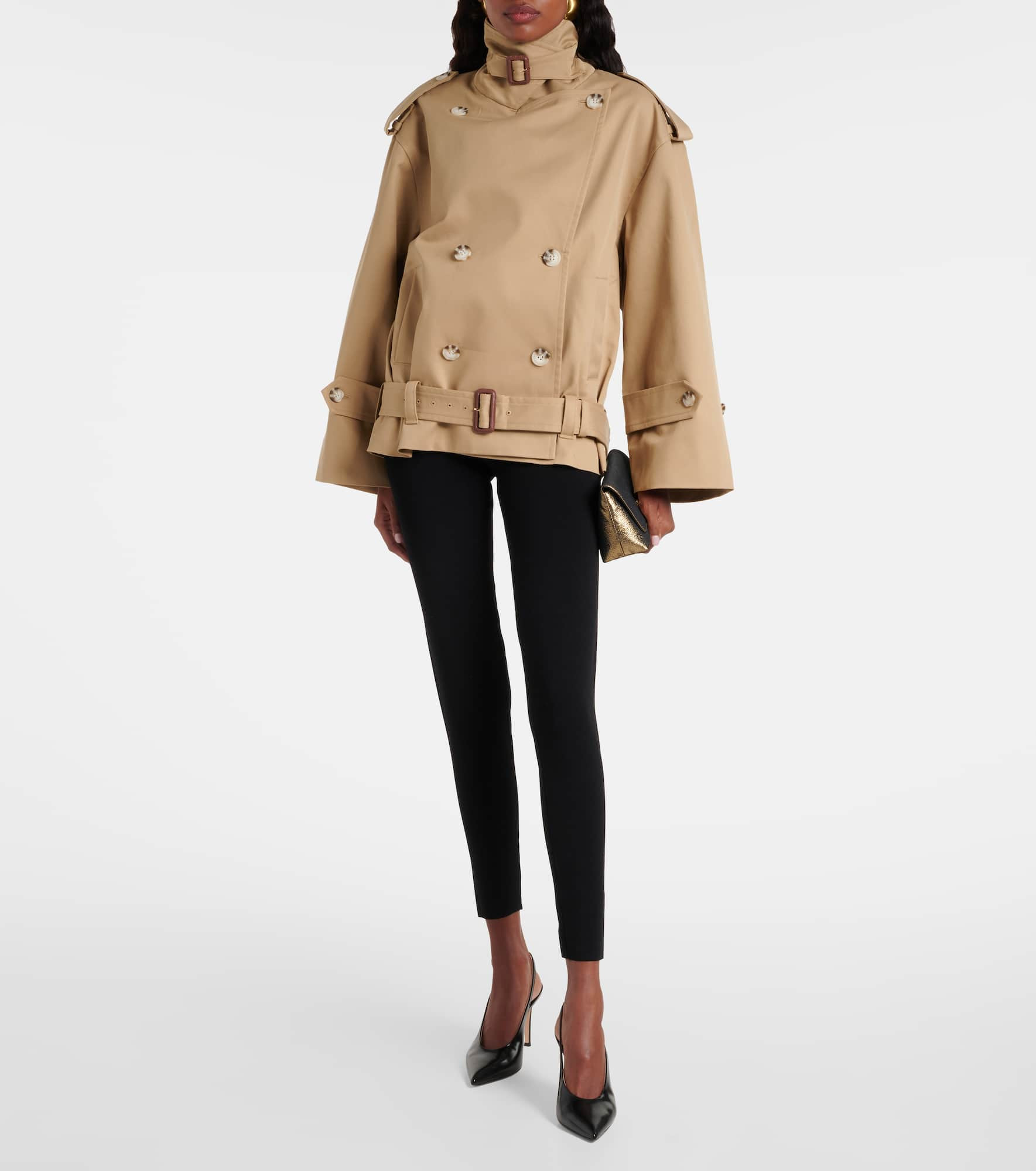 Cropped gabardine trench coat - 2