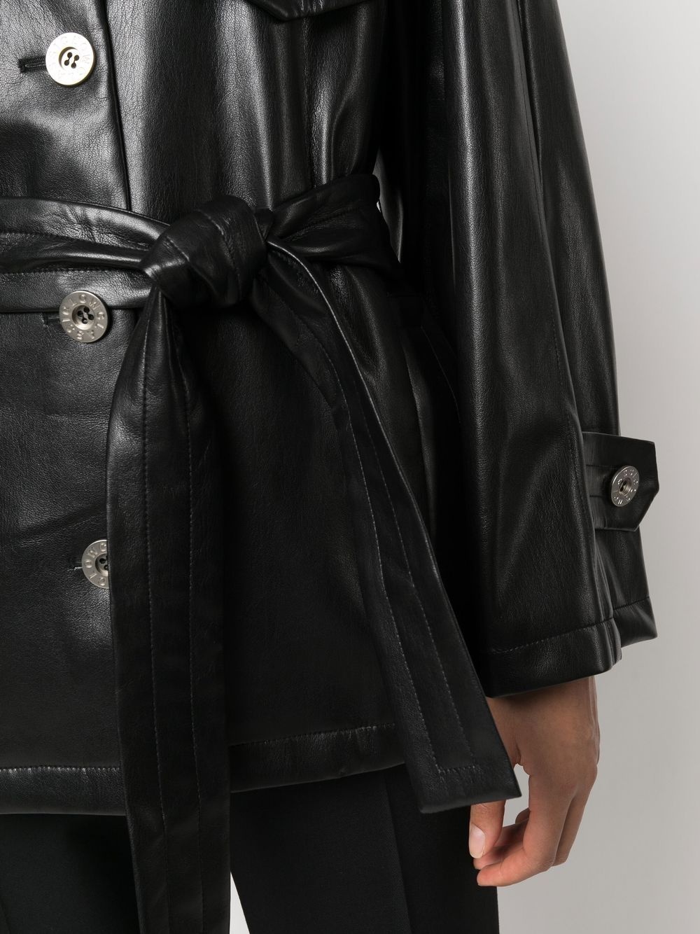 belted faux-leather coat - 5