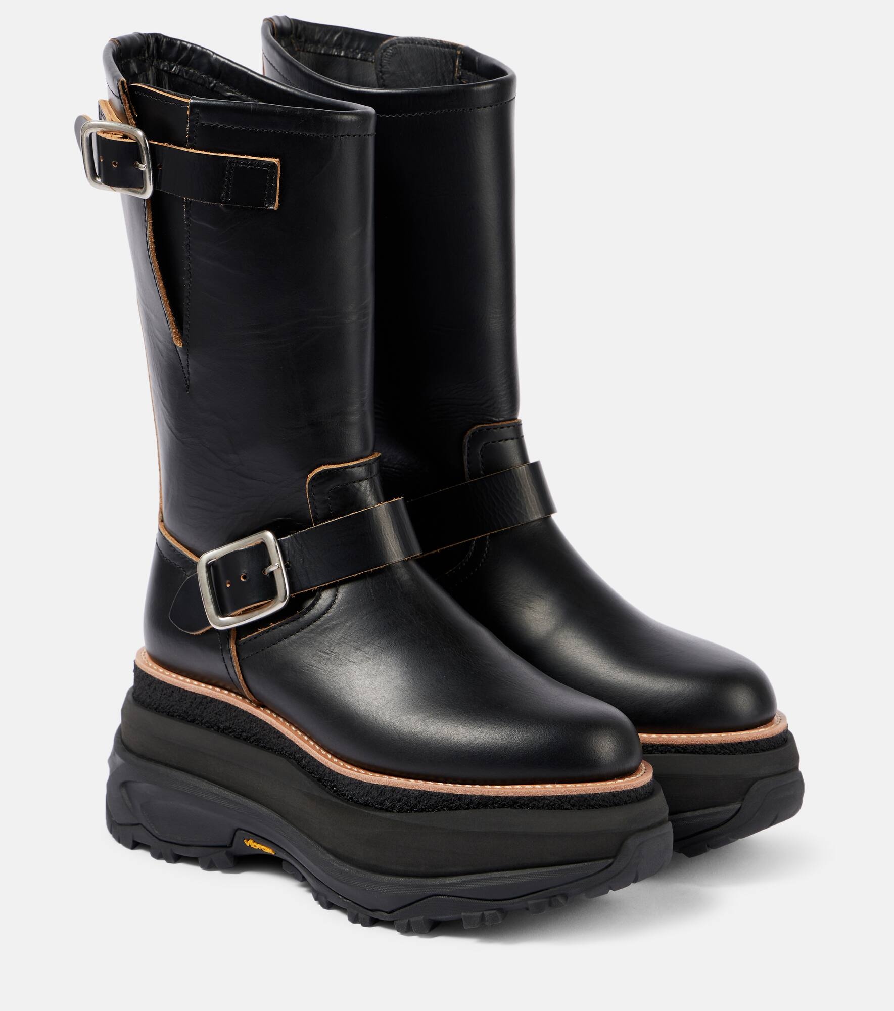 Leather platform biker boots - 1