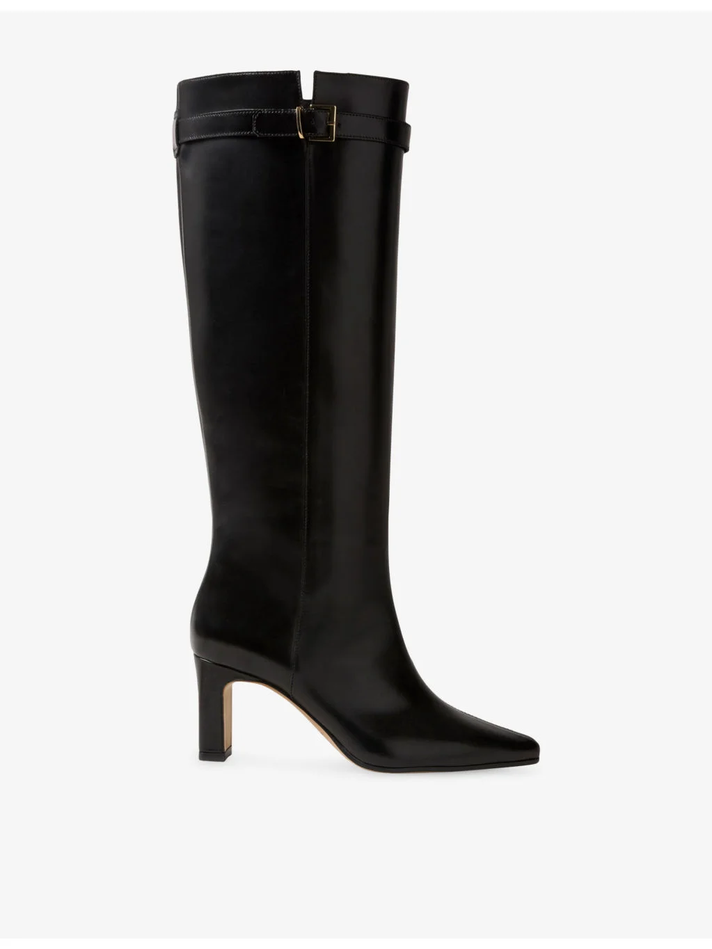 Buckled Leather Heeled Knee-High Boots - 1