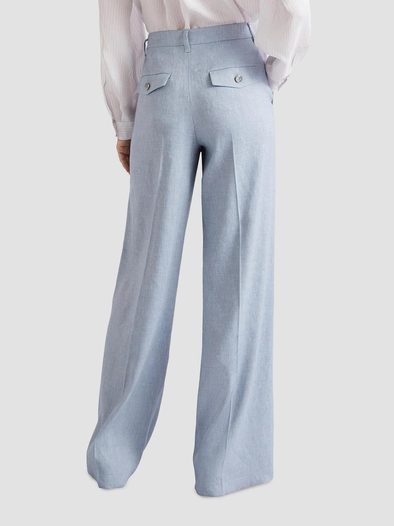 Women's Herringbone Linen and Viscose Palazzo Trousers - Light Blue 3