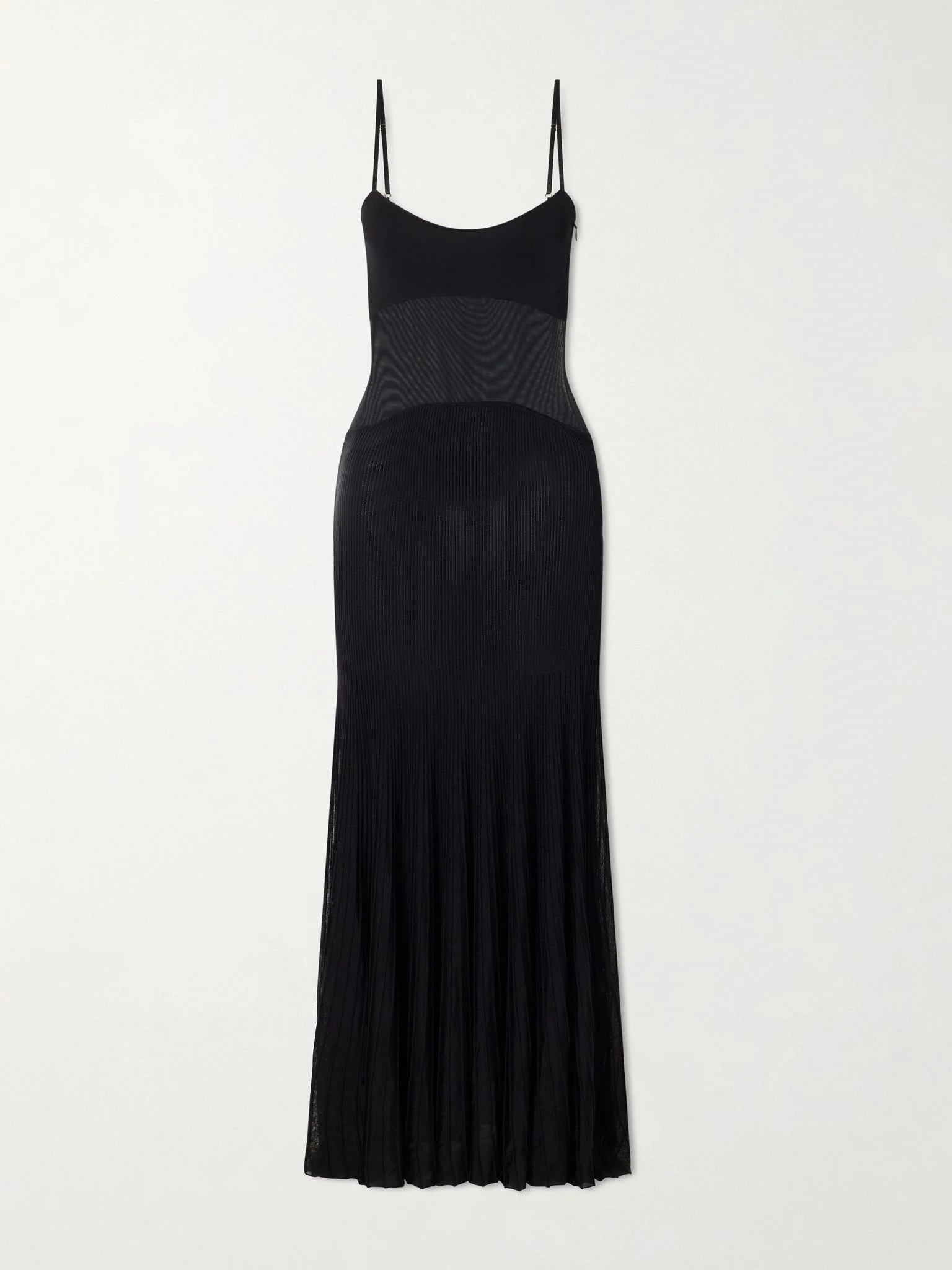Belladonna mesh-trimmed ribbed-knit gown Black - 1