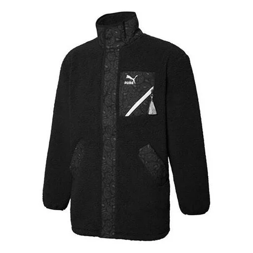 PUMA Unisex Paisley Imitation Lamb Wool Stand-up Collar Jacket Black 534984-01 - 1