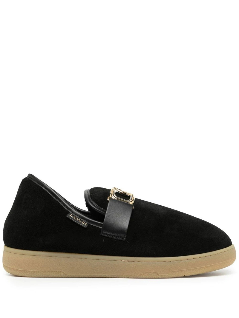 velvet logo-buckle slippers 1