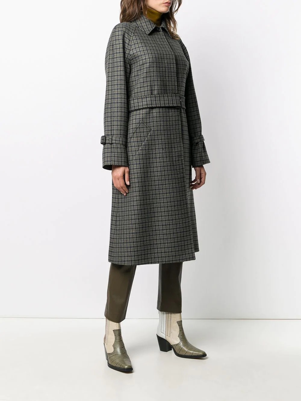 check belted wool coat - 3