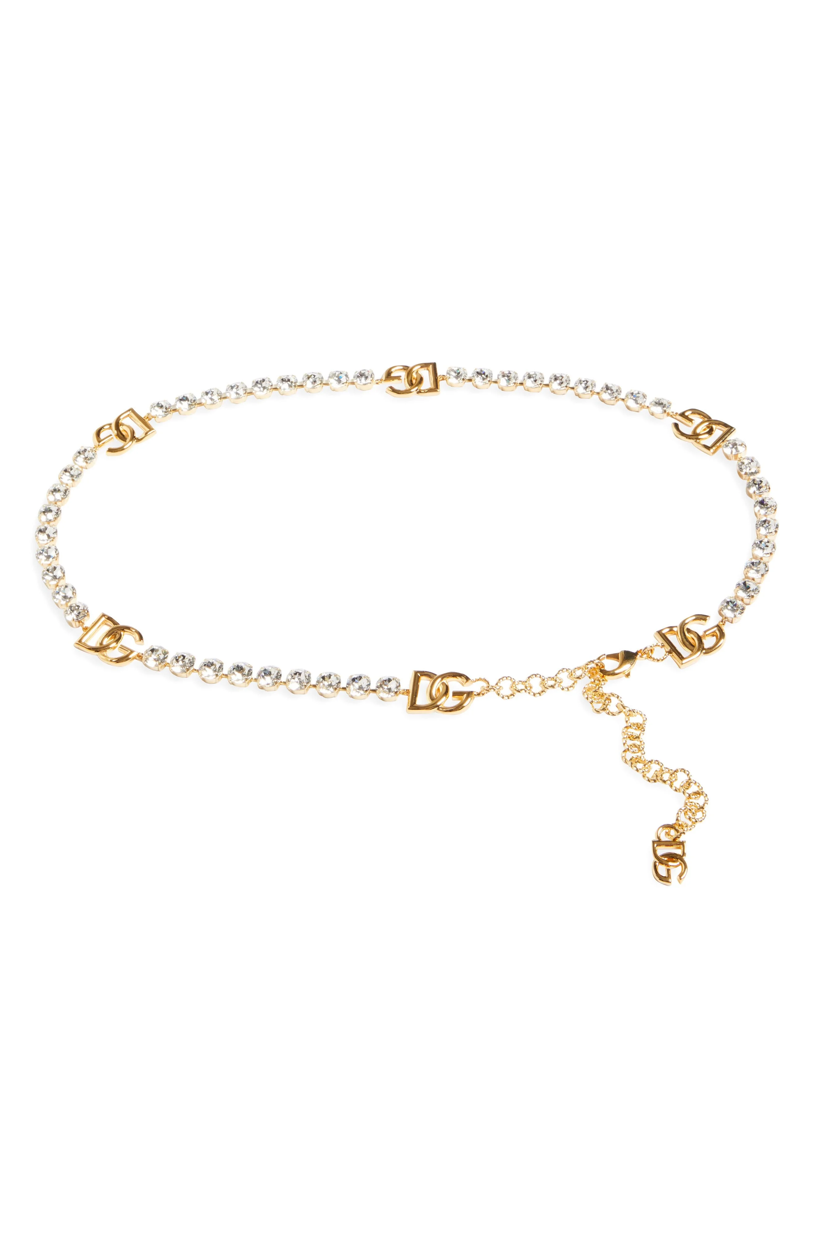 Dolce&Gabbana DG Logo Crystal Chain Belt in Gold at Nordstrom - 1