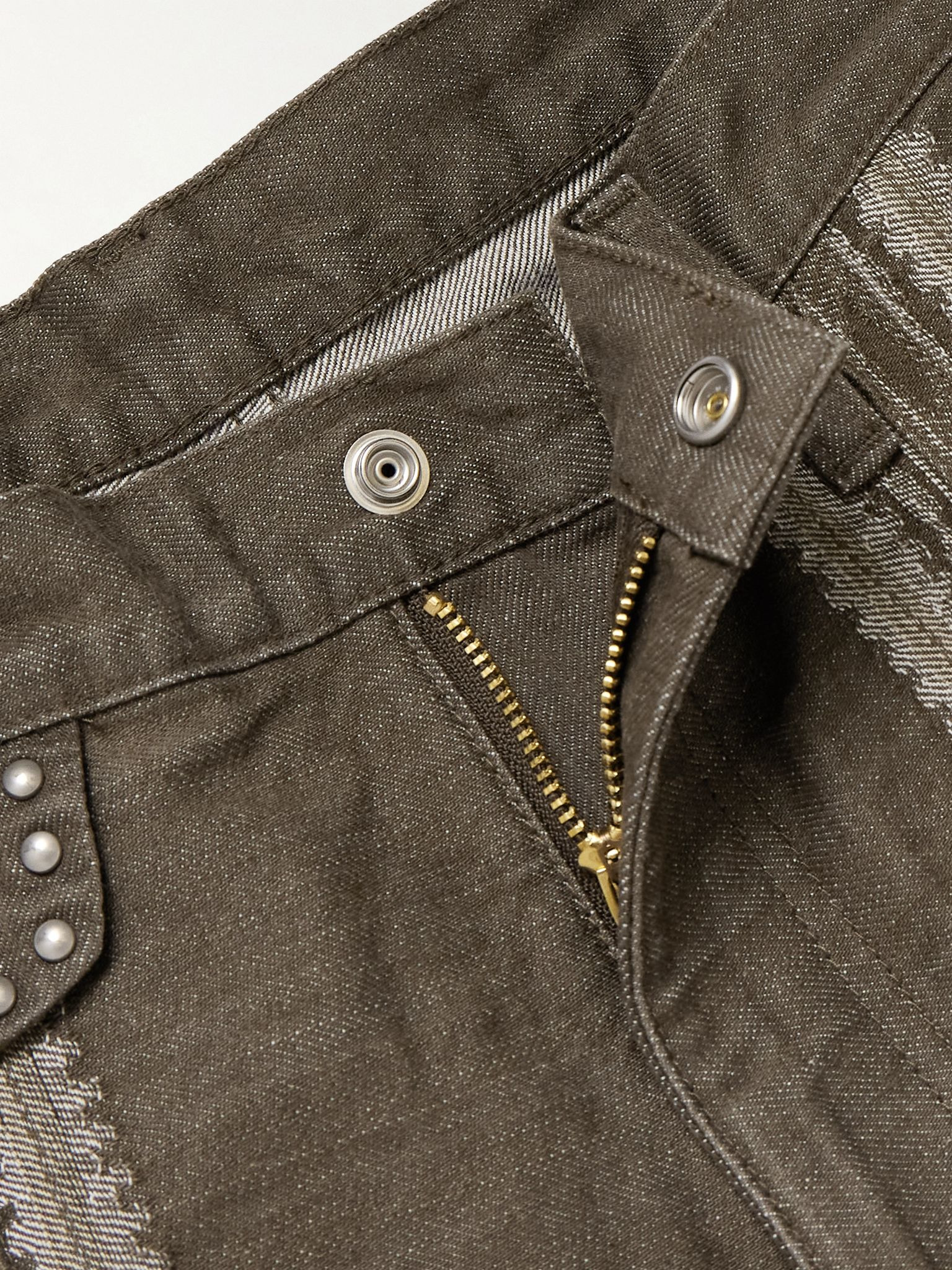 Wide-Leg Studded Jacquard Jeans Green - 6