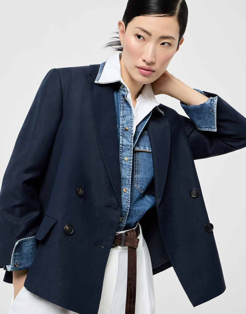 Viscose and linen fluid twill blazer with monili 5